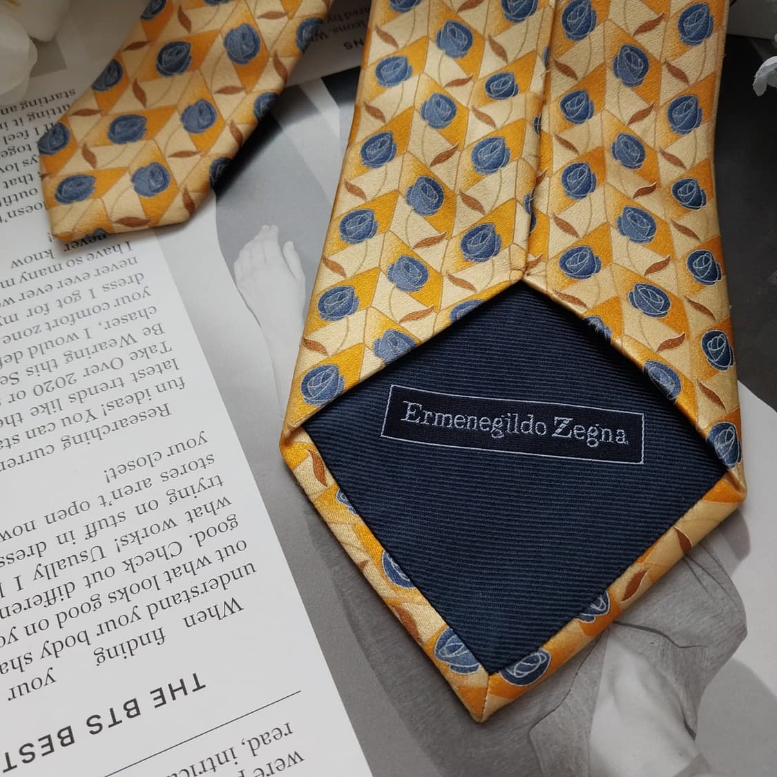 에르메네질도 제냐 실크 옐로우 넥타이 9.3cm A+등급 K1270
 상품이미지7