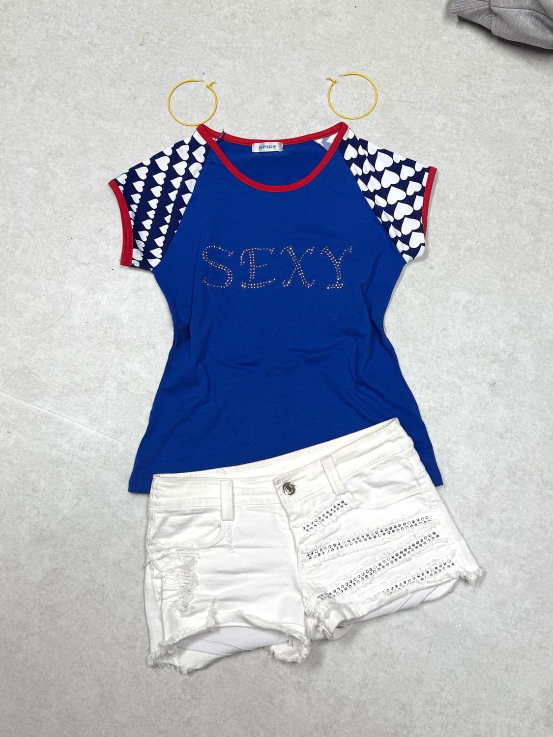 갸루 90s 하트도트 레터링탑 상품이미지2