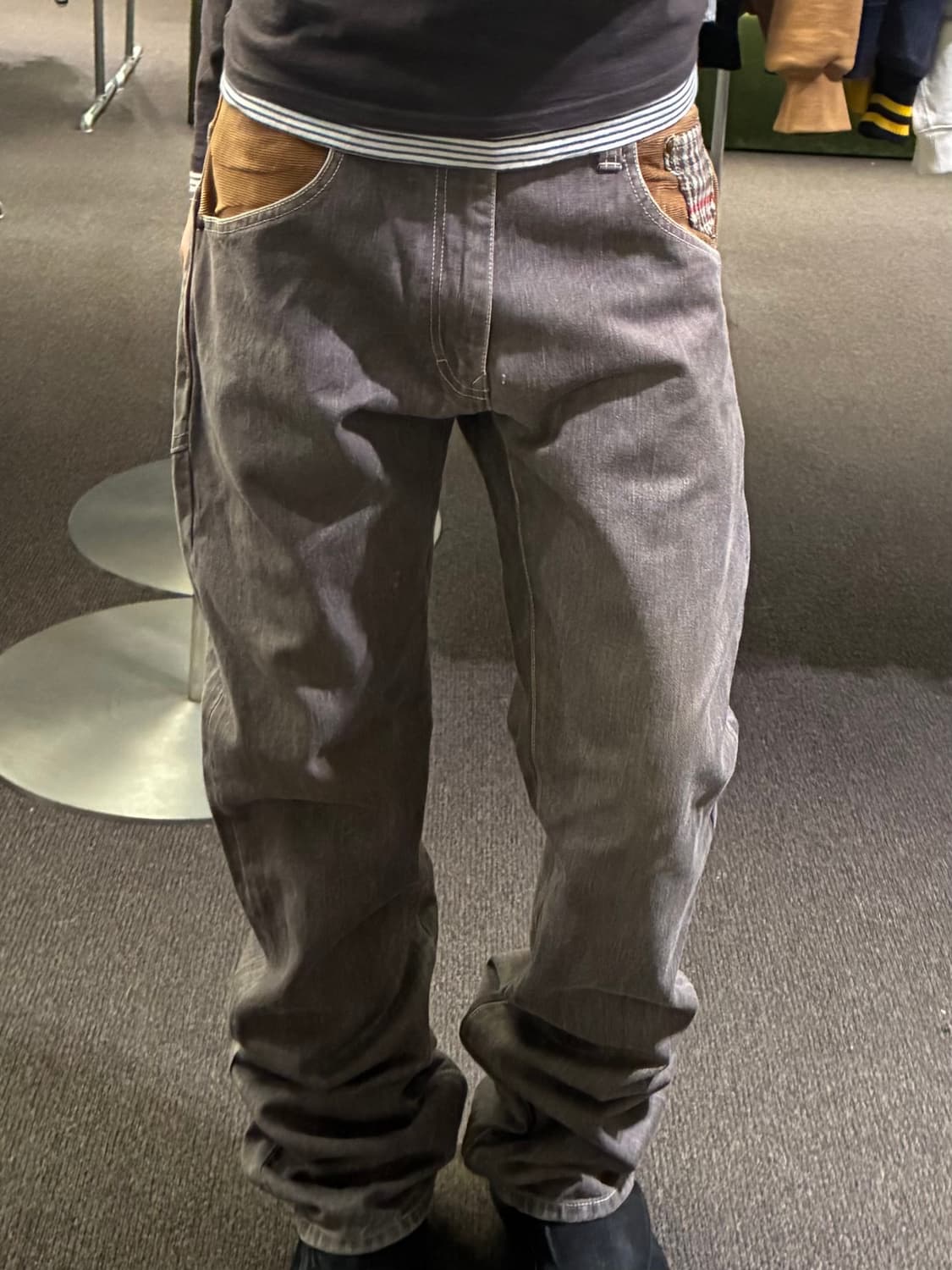 M)CONCAVE vintage 체크 패턴 코듀로이 레이어드 데님팬츠 상품이미지1