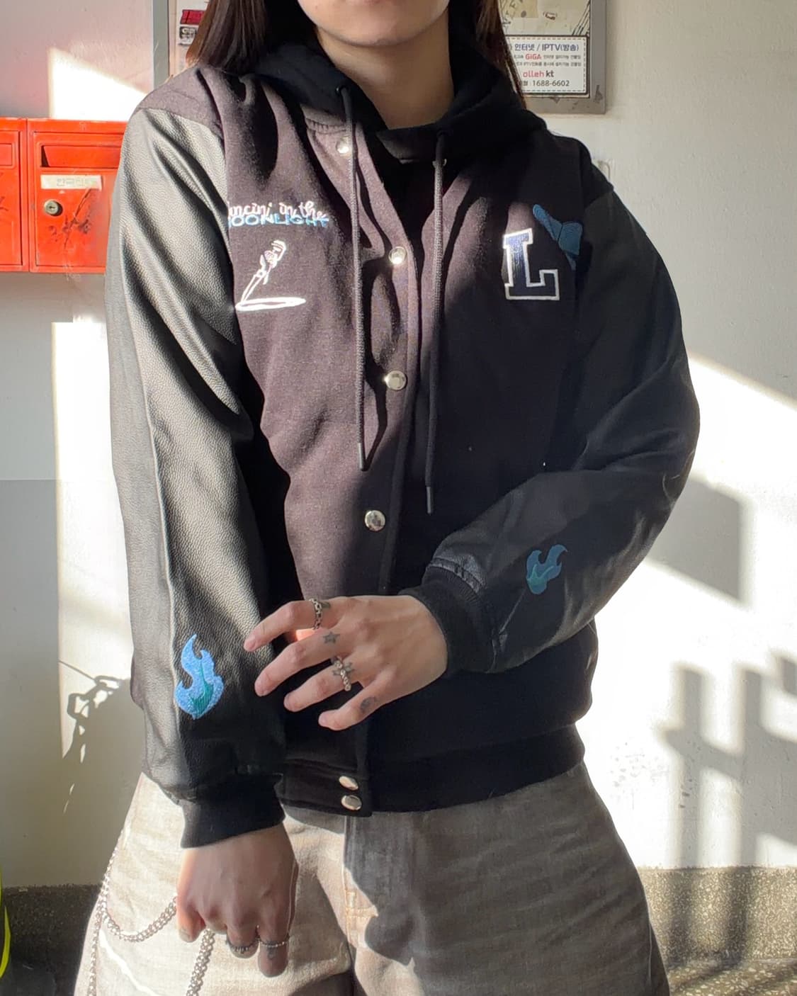 90s 빈티지 올드스쿨 블랙패치 바시티 jk 상품이미지2