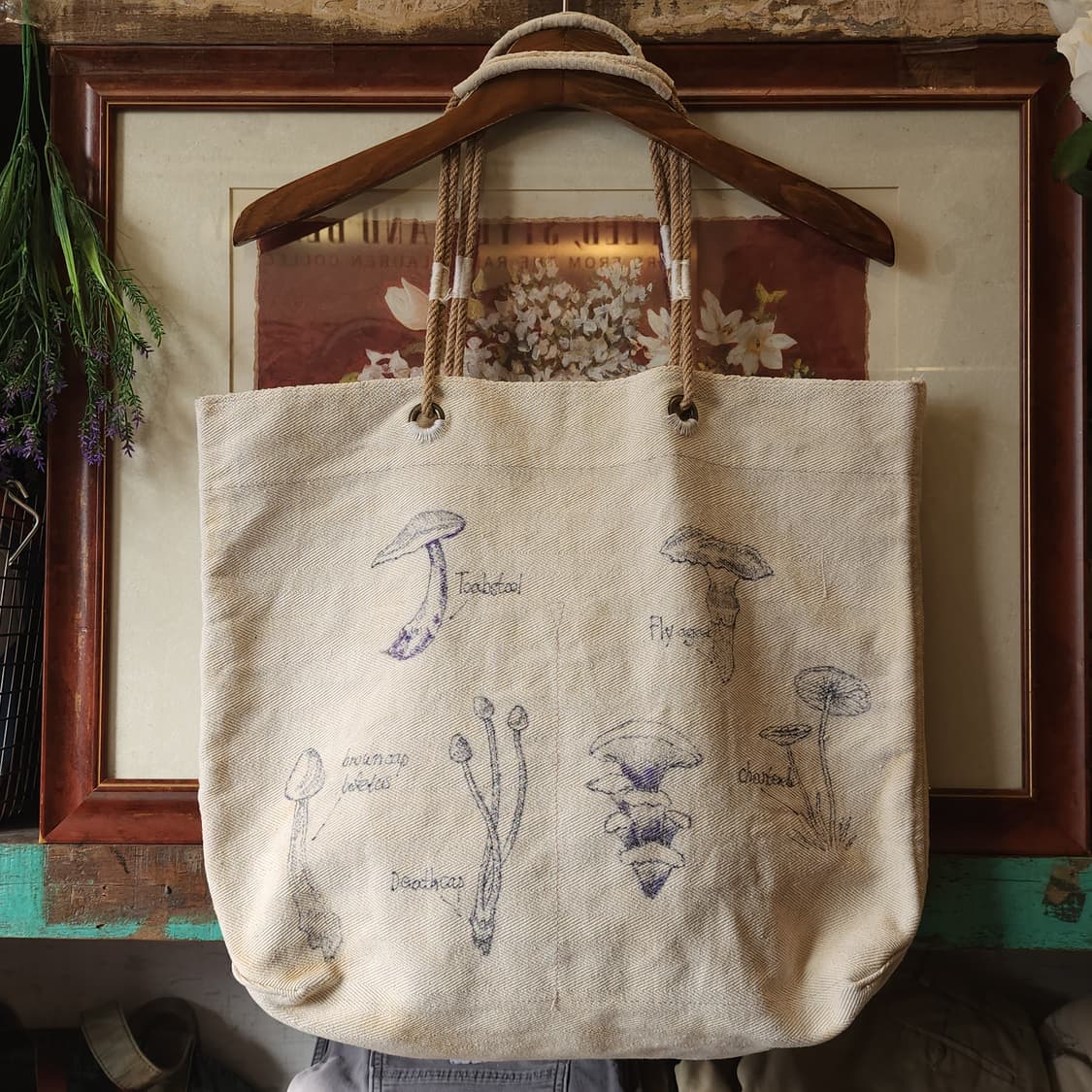 핸드 드로잉 빅토트 캔버스 빈티지 더플백 리메이크 화이트 머쉬룸 상품이미지3