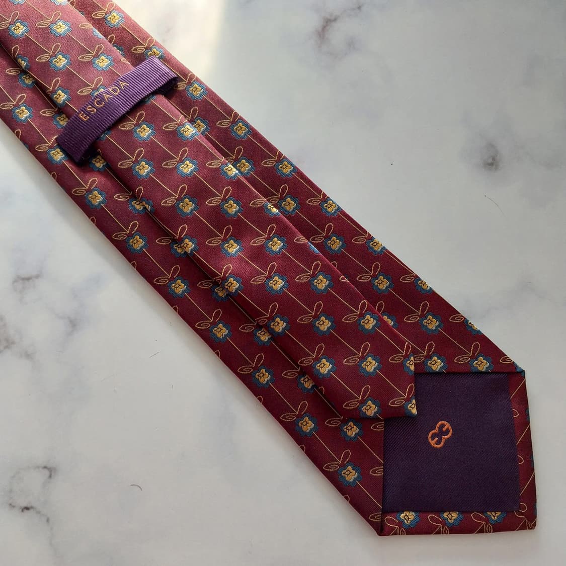 에스까다 실크 브라운 플라워 자카드 넥타이 8.9cm A+등급 K1313 상품이미지8