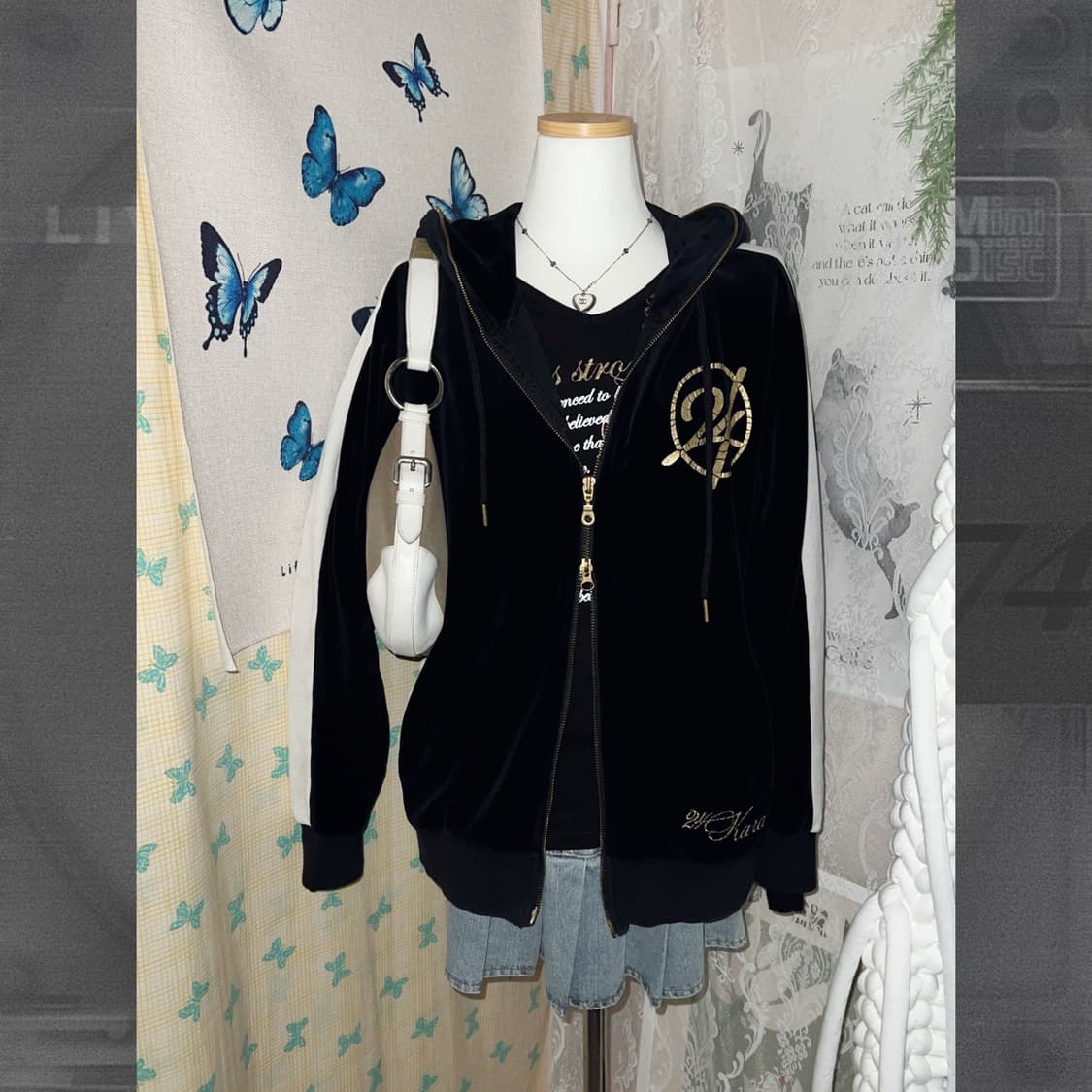 블랙 벨벳 와투케 투웨이 후드 집업 상품이미지7