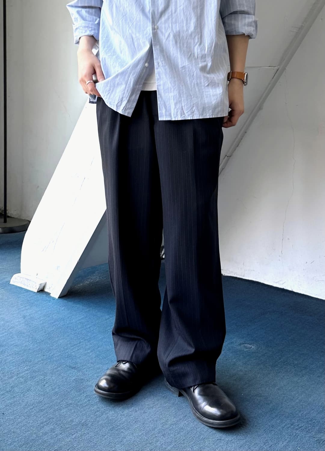 Design stripe 2 pleats wide trouser 상품이미지7