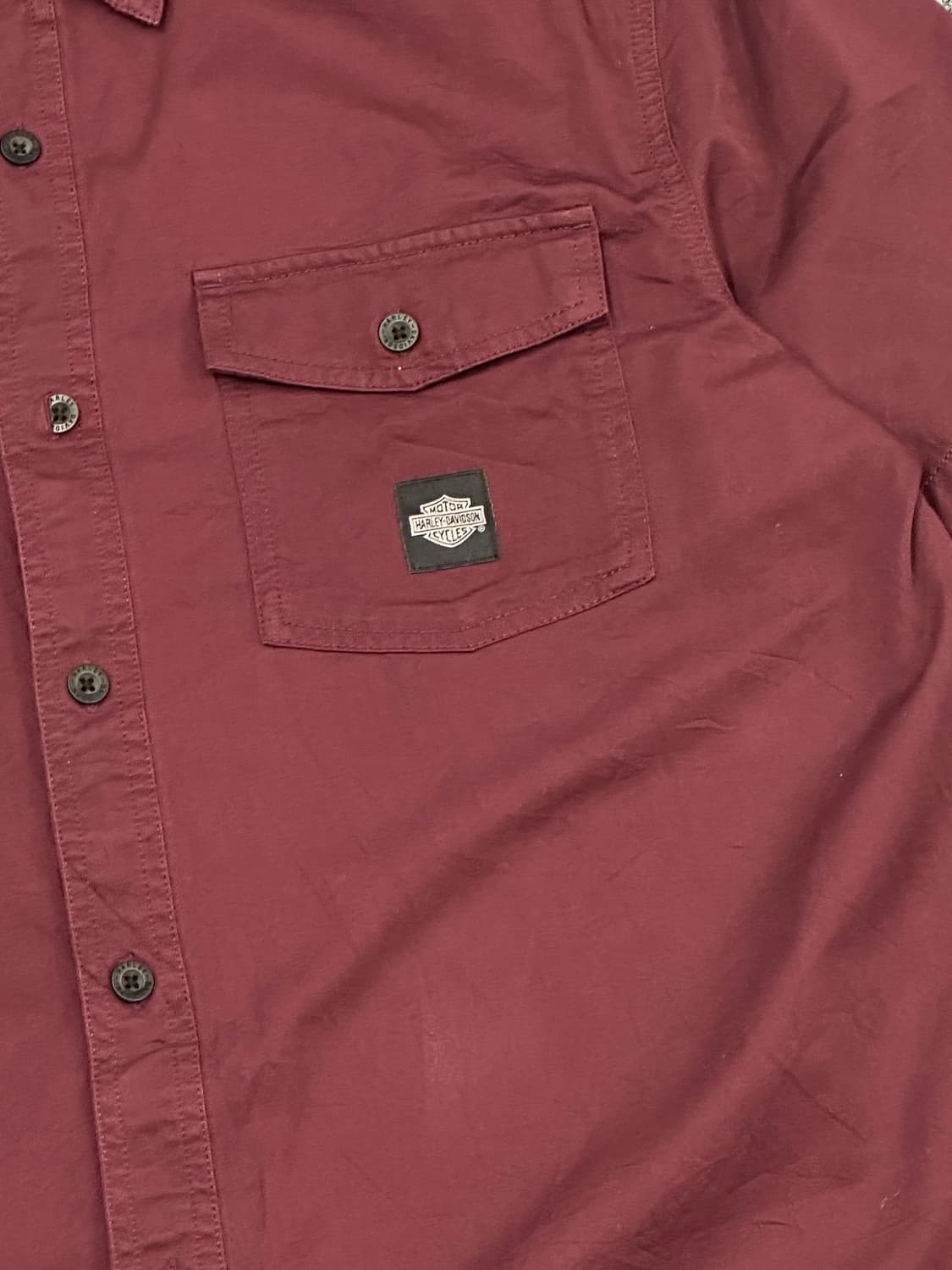 L)할리데이비슨 빈티지 투포켓 자수 버건디 반팔셔츠  상품이미지2