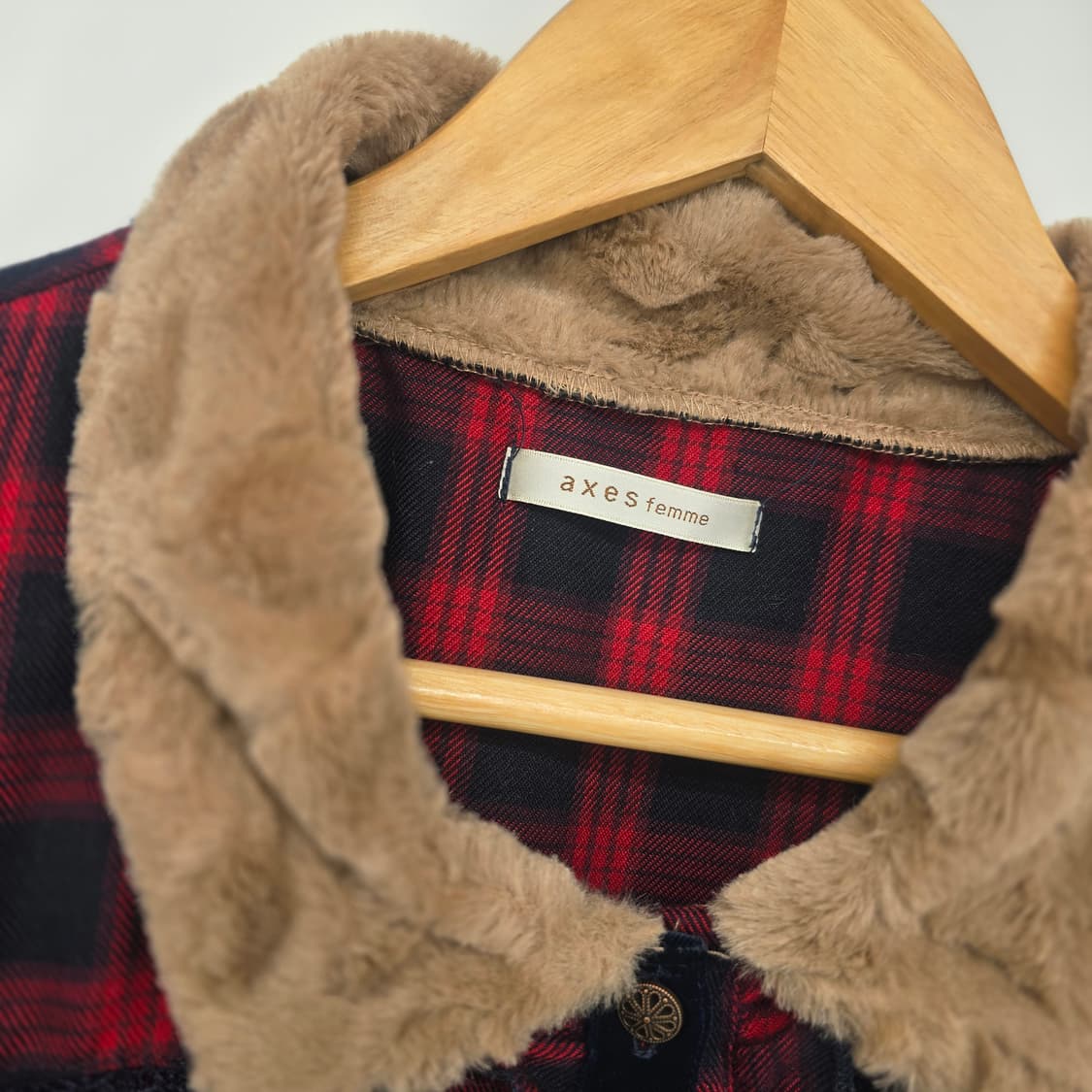 AXESFEMME 체크 원피스 퍼 카라 장식 상품이미지2