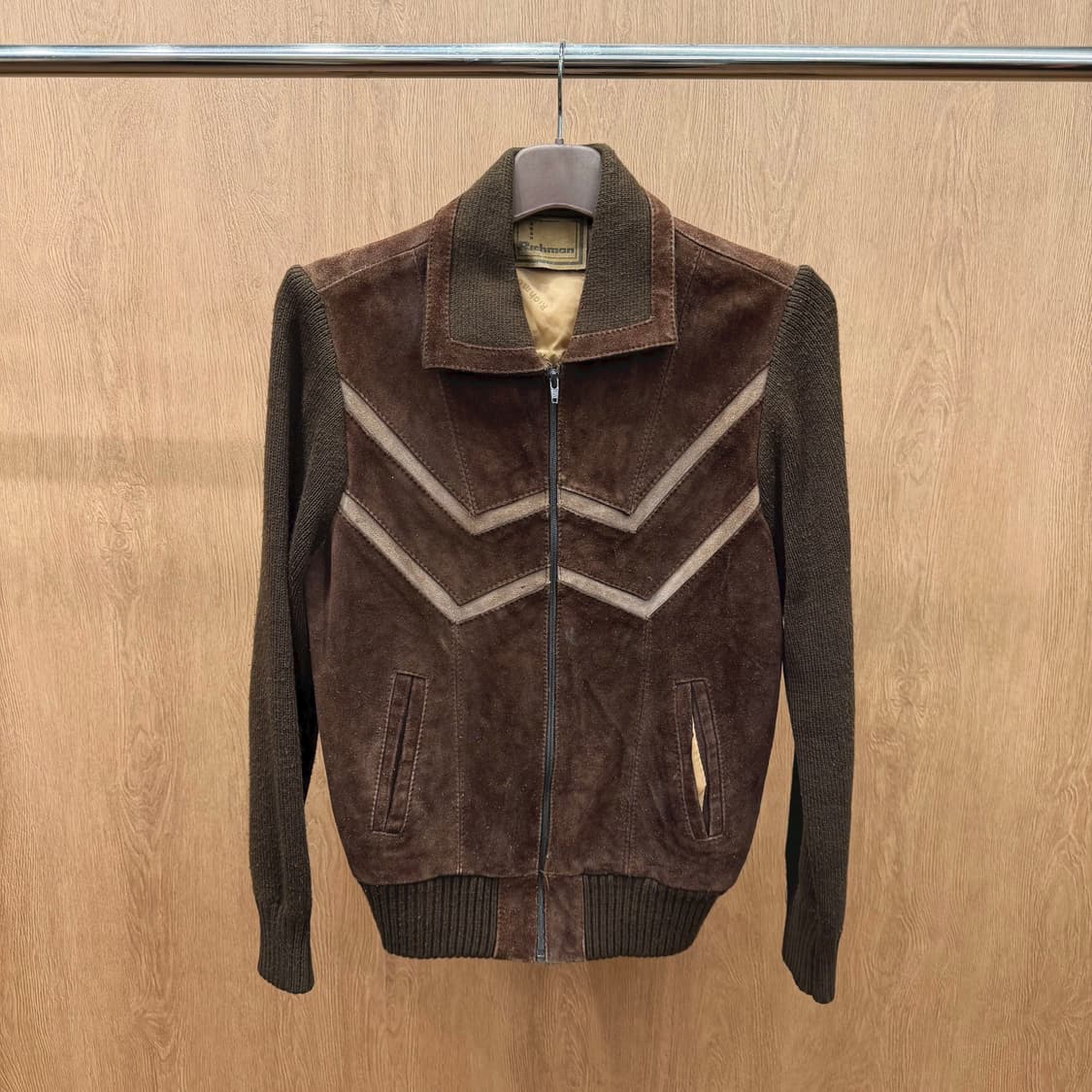 빈티지 스웨이드 니트 하이브리드 집업 자켓 브이 패턴 디테일 브라운 상품이미지2