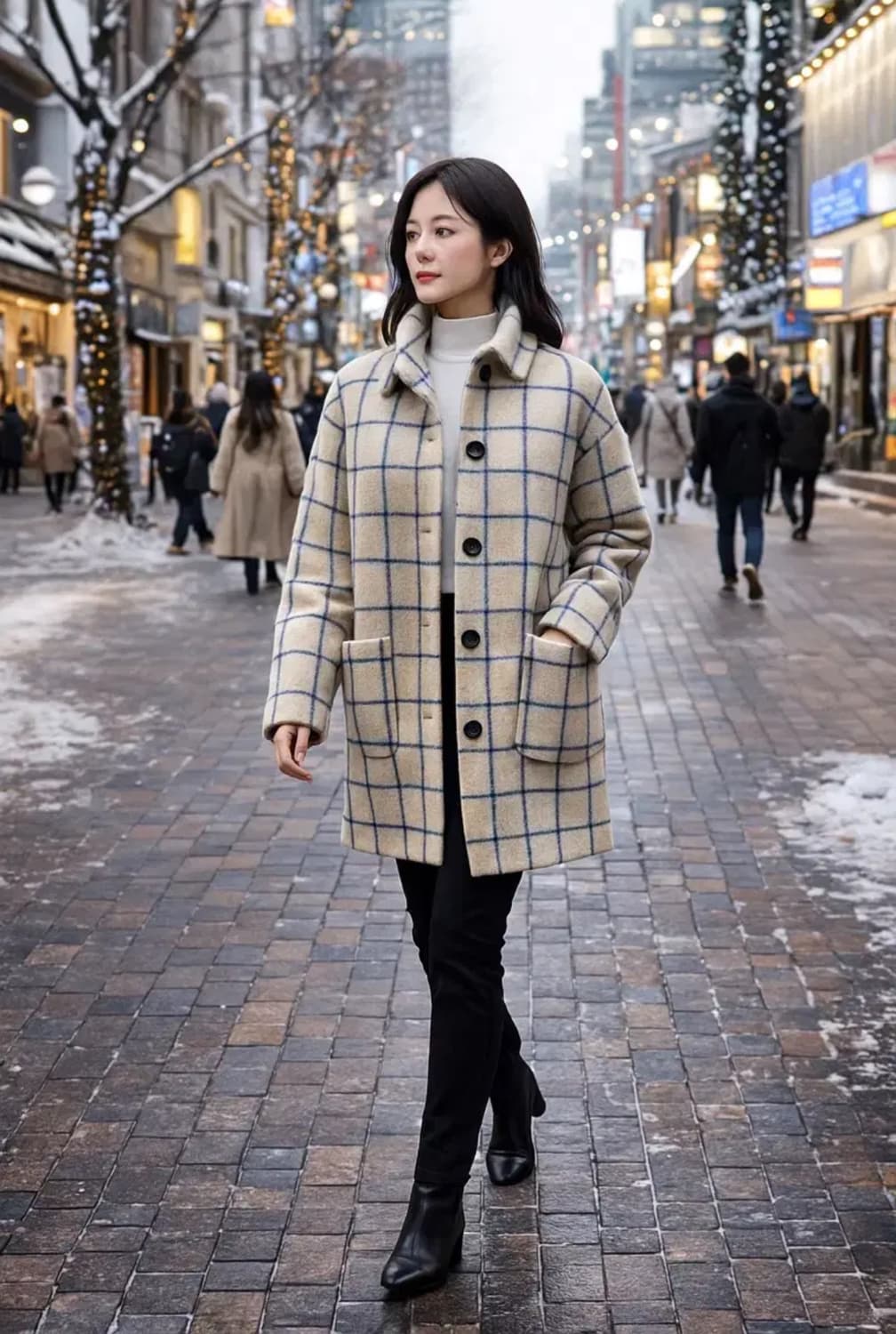 LAP 어반 울 체크 하프 코트 상품이미지1