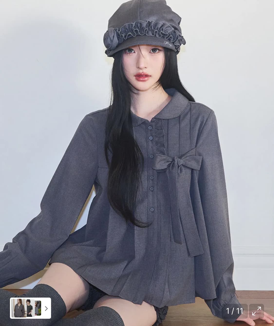 일리고 리본 플리츠 블라우스  상품이미지1