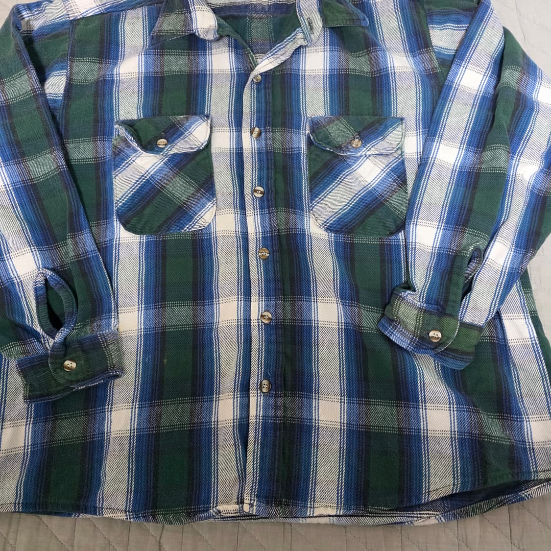 [XL] 90s 파이브 브라더 빈티지 플란넬 체크 셔츠 그린/블루 상품이미지2
