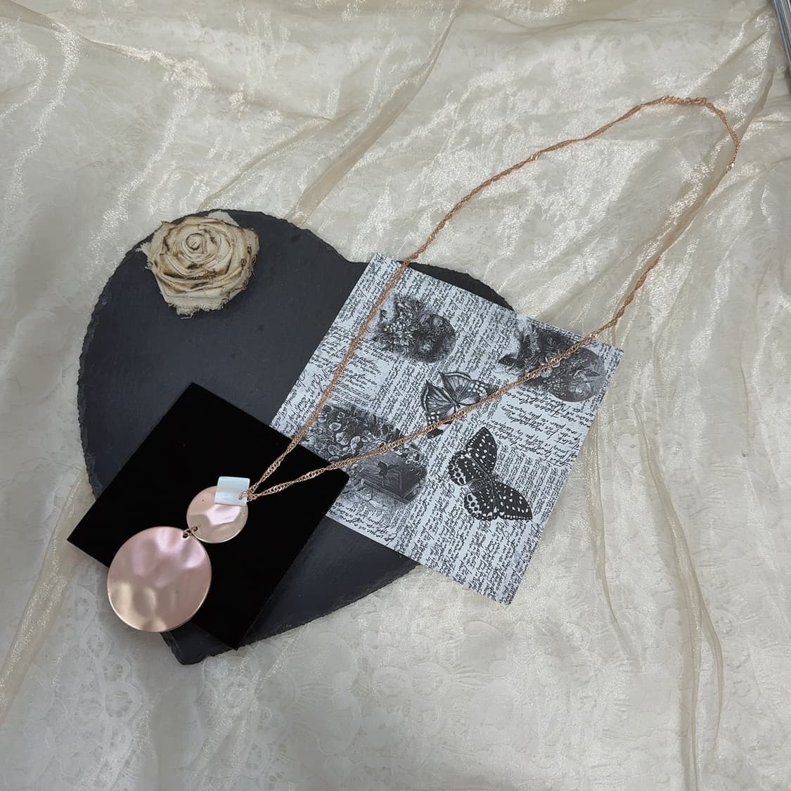 빈티지 로즈 골드톤 메탈 쉘 용골체인 목걸이 상품이미지2