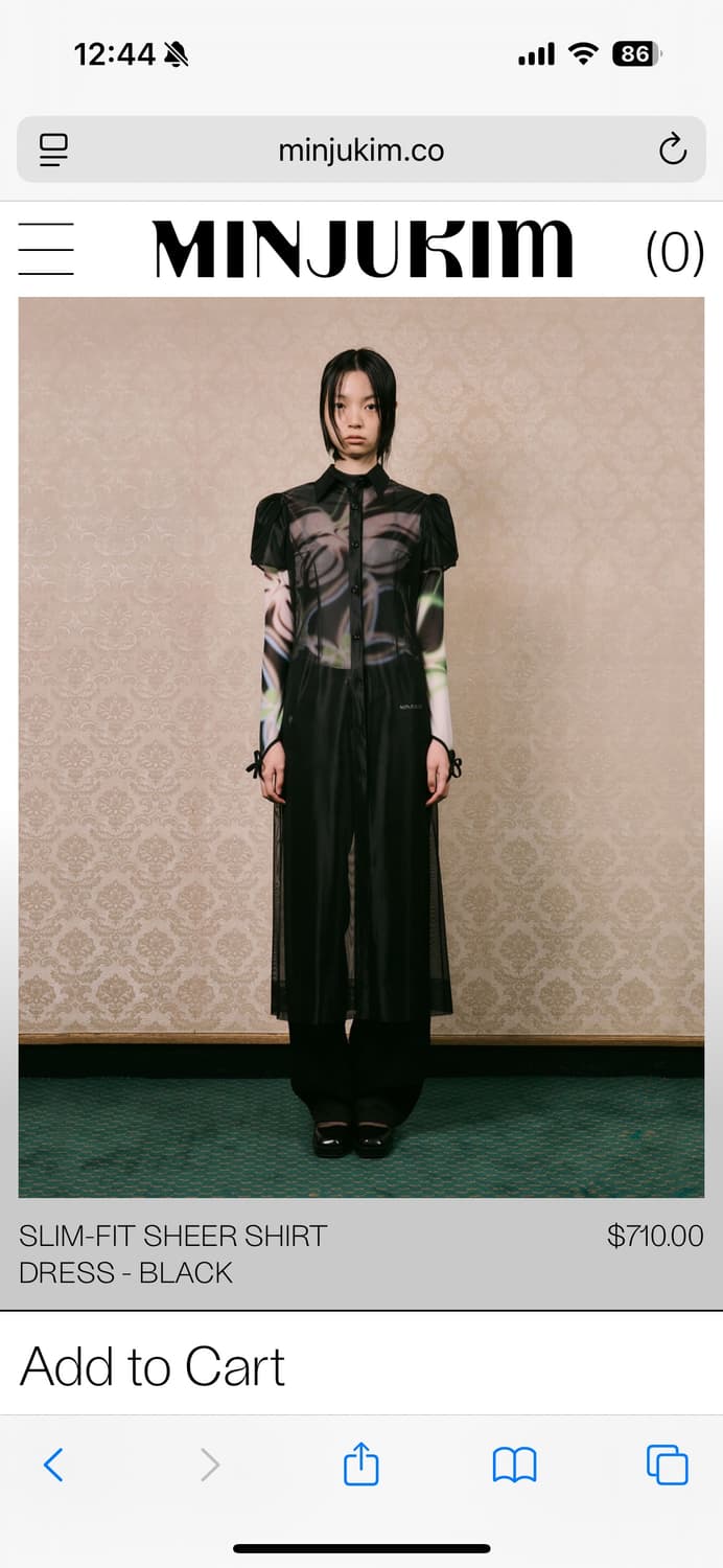 민주킴 SLIM-FIT SHEER SHIRT Dress Black 상품이미지1
