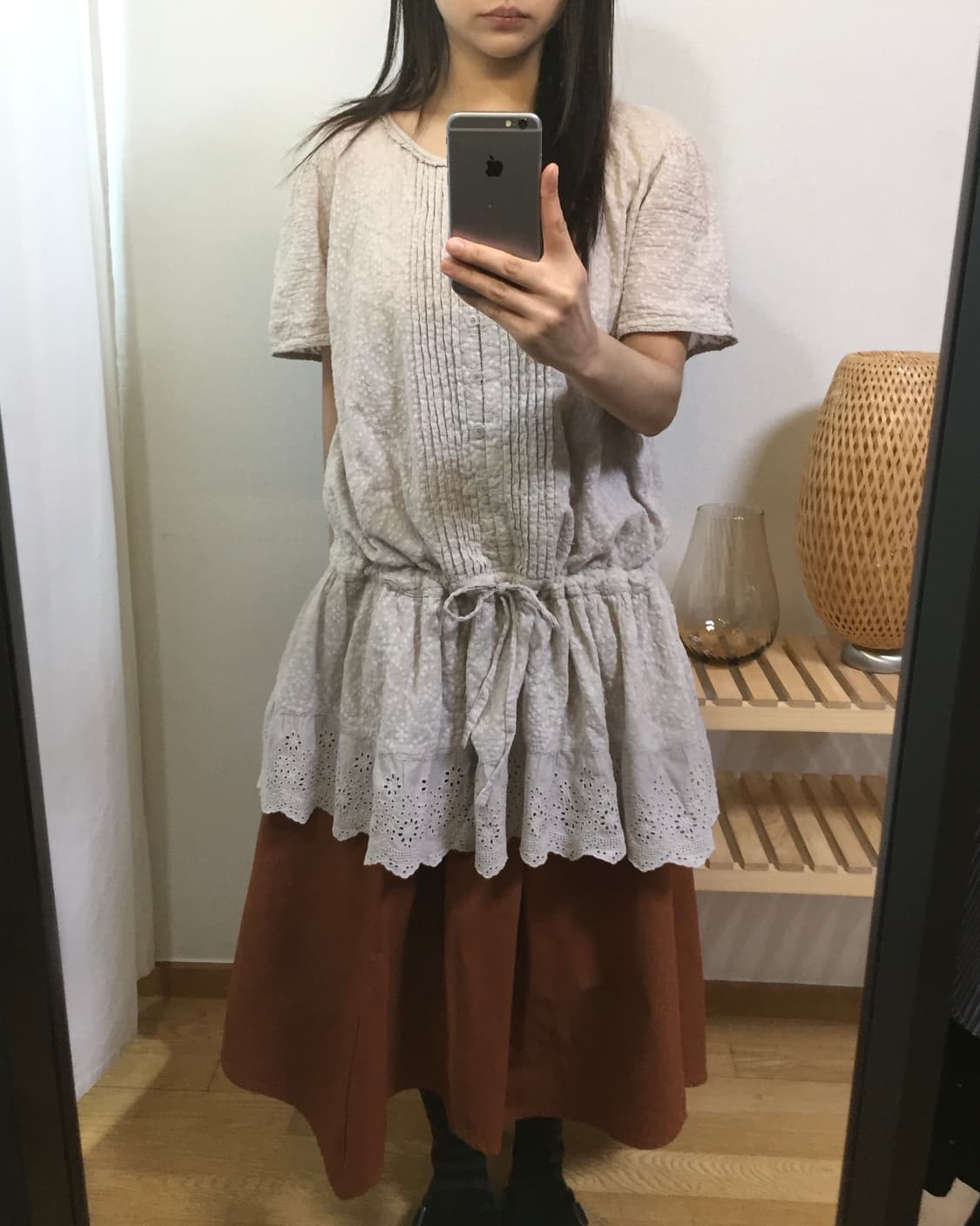 deep orange tuck flare skirt 상품이미지1