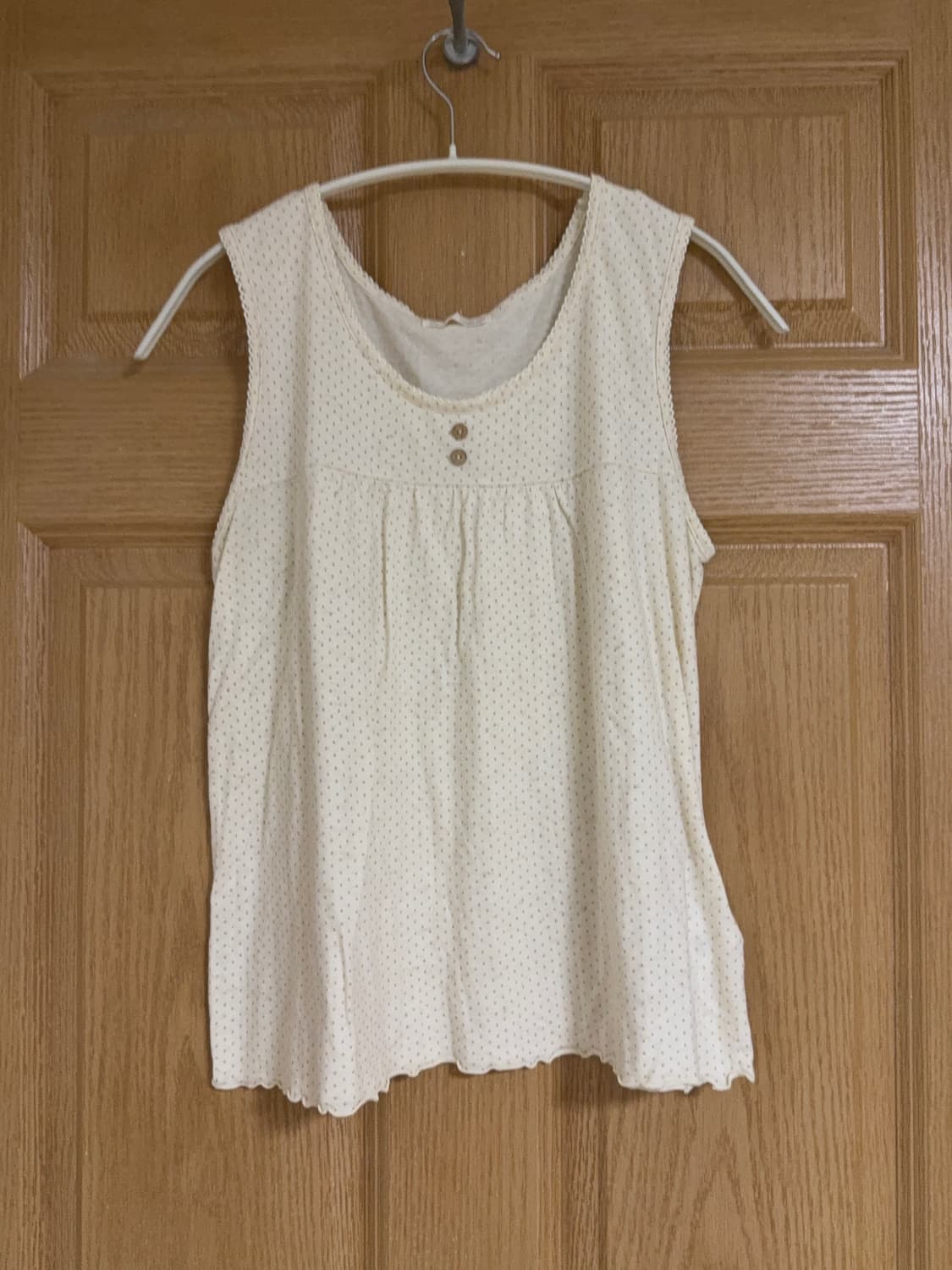 빈티지 모리걸 땡땡이 도트 우드 단추 나시 상품이미지1