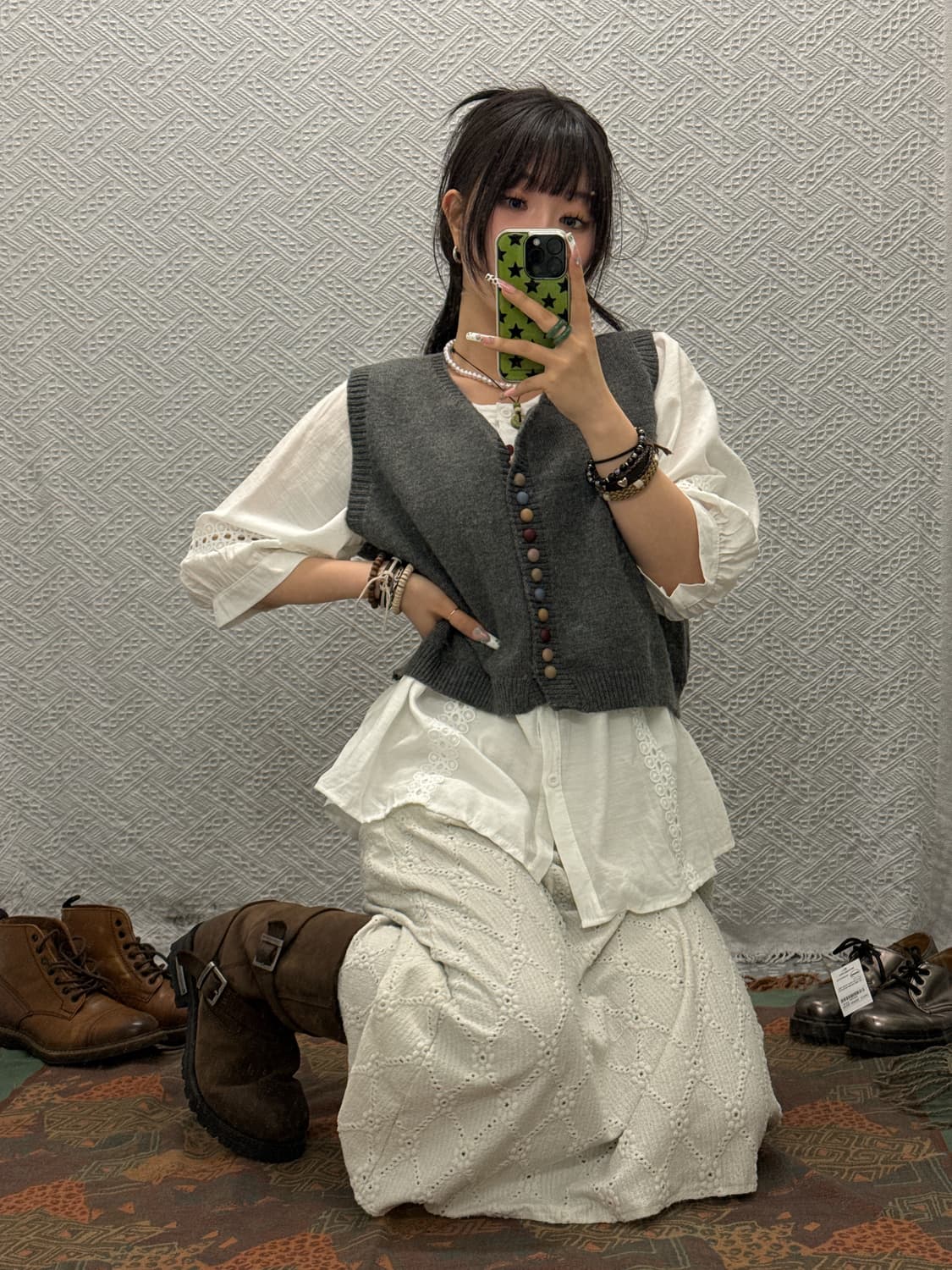 빈티지 모리 키치 레인보우 캔디단추 니트 베스트 K0151 상품이미지1