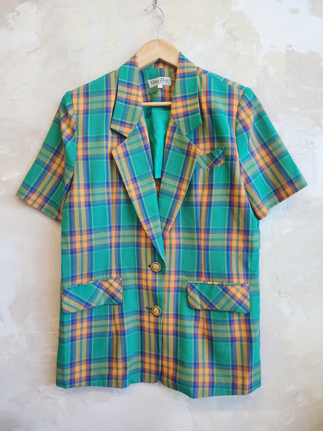 린넨 그린 체크 자켓 상품이미지1