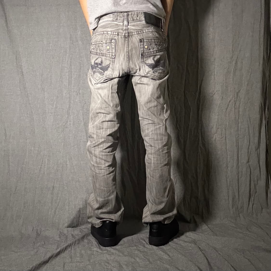 도트 햐골 자수 디테일 데님 팬츠 상품이미지1