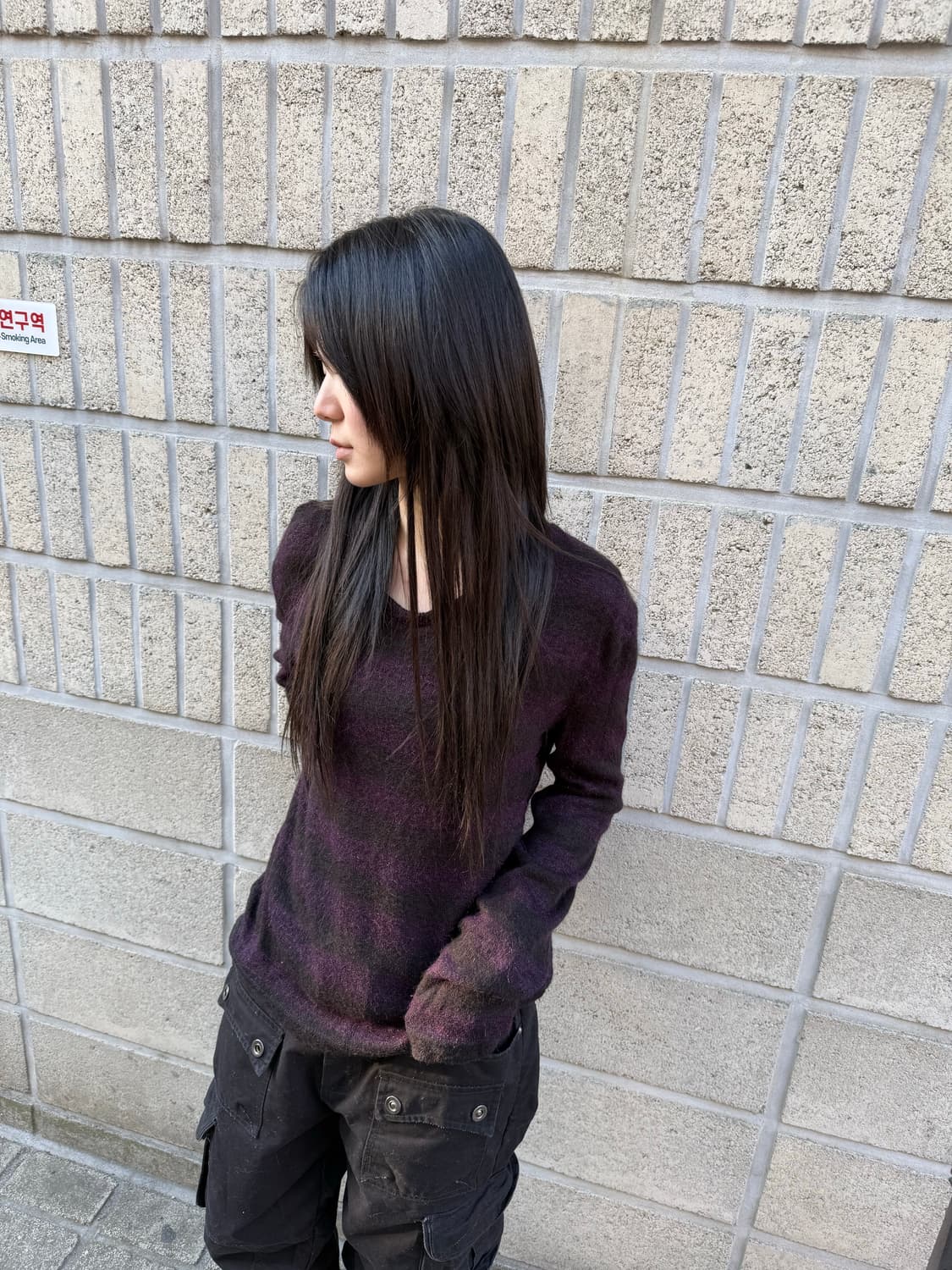 블랙&퍼플 스트라이프 슬림 니트 상품이미지6