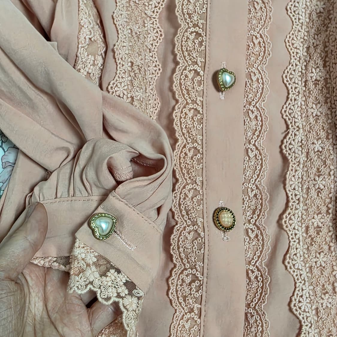 빈티지)양산형 핑크 레이스 히메갸루st 하트버튼 로맨틱 블라우스 상품이미지5