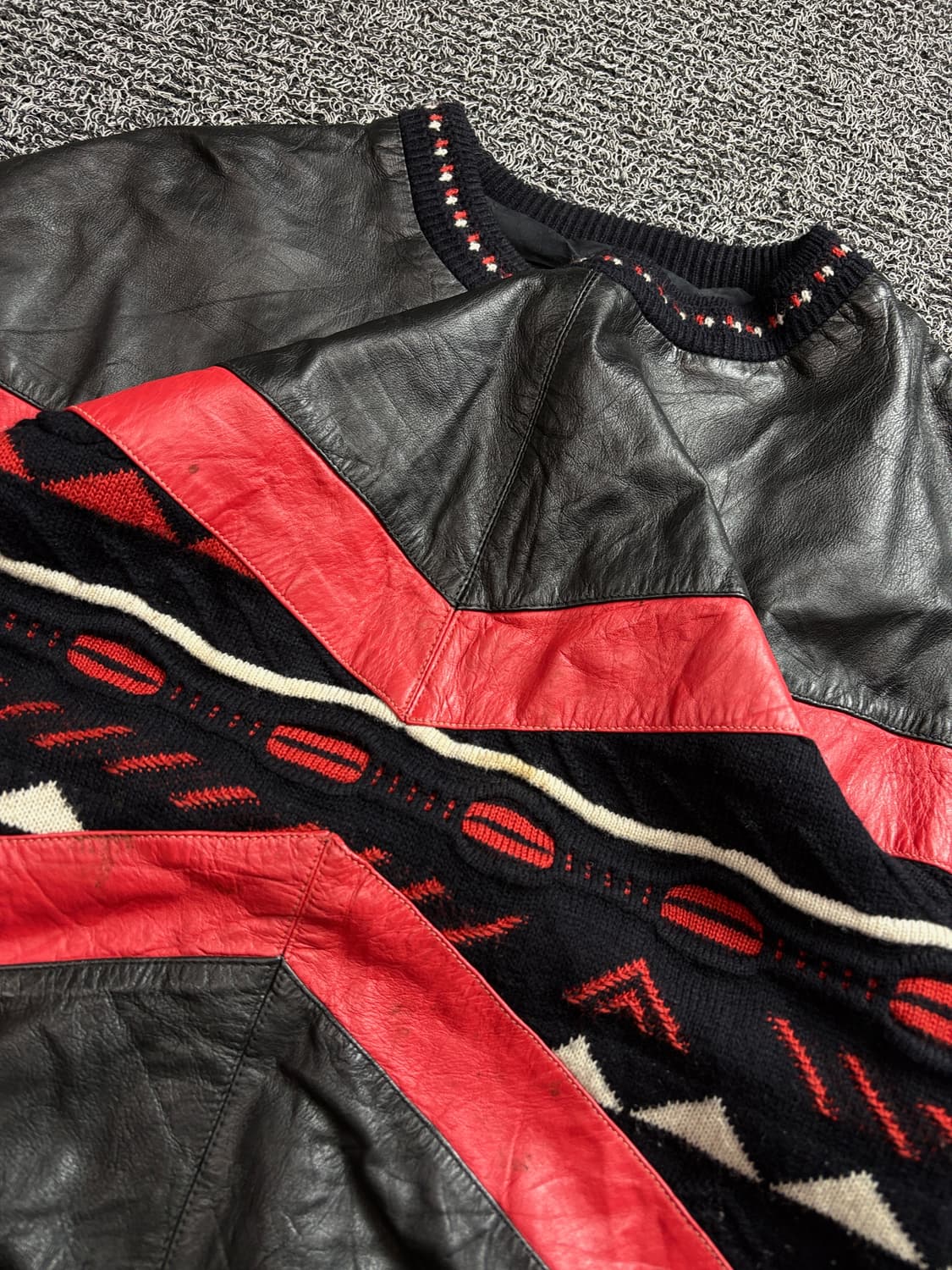 80s 빈티지 아카이브 레더 패치 케이블 니트 2331 상품이미지3