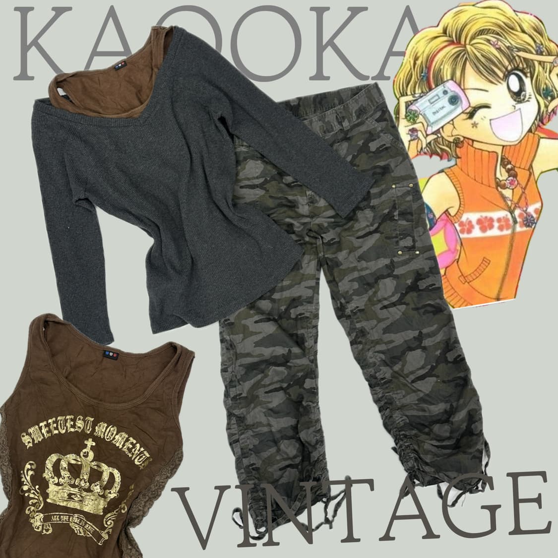 🤎y2k 밀리터리 펑크 코디세트🤎슬리브리스 보헤미안 오프숄더 스트릿 상품이미지1