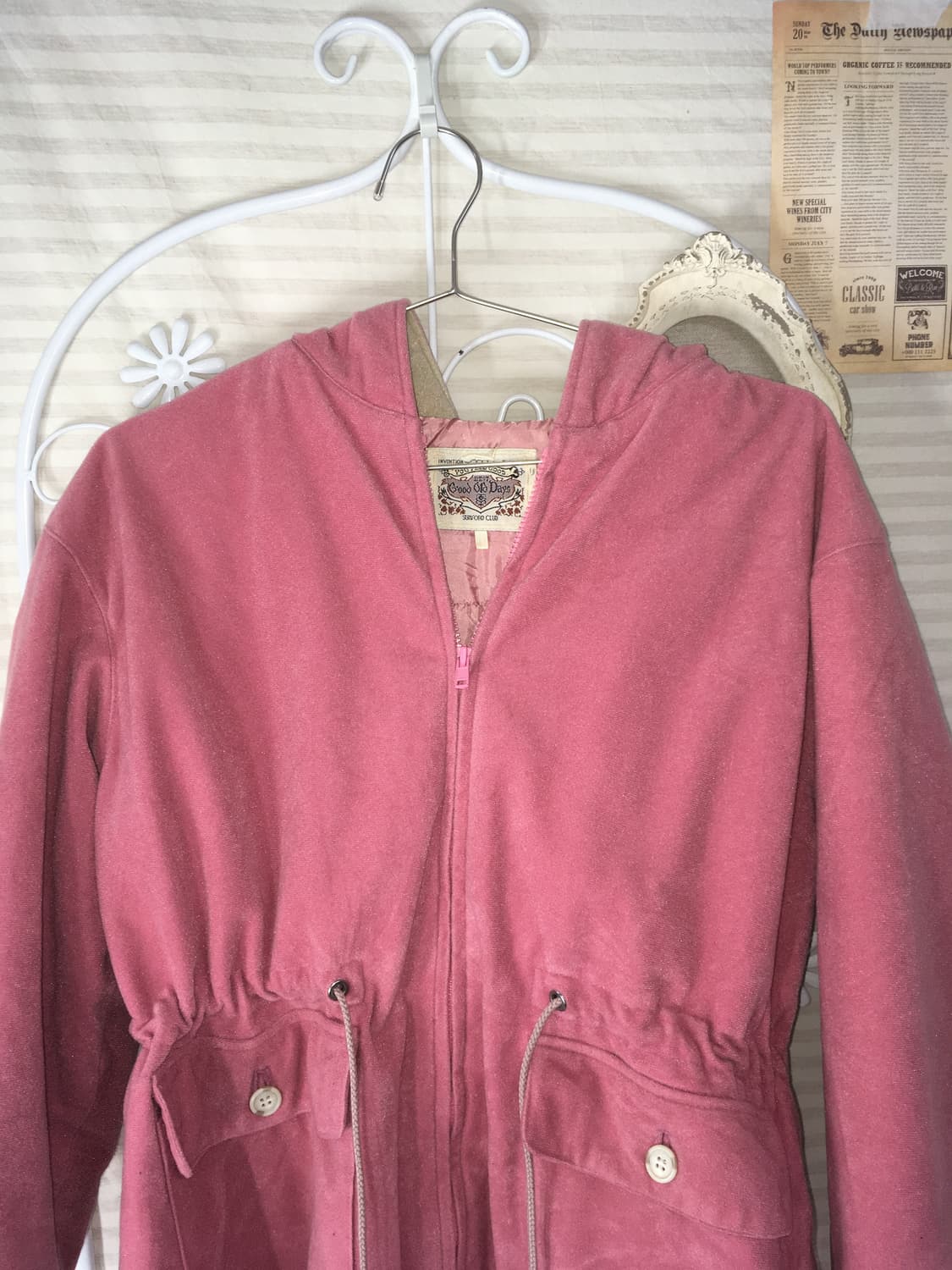 일본빈티지 핑크 베이지 후리스 셔링 후드 점퍼 상품이미지2