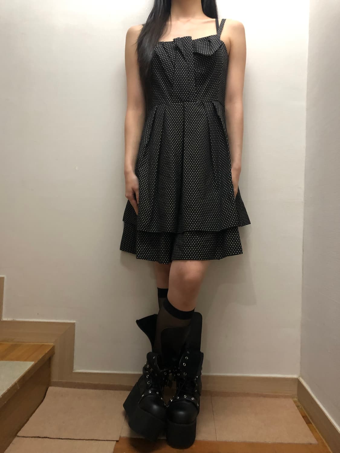 빈티지 블랙 도트 프릴 원피스 상품이미지6