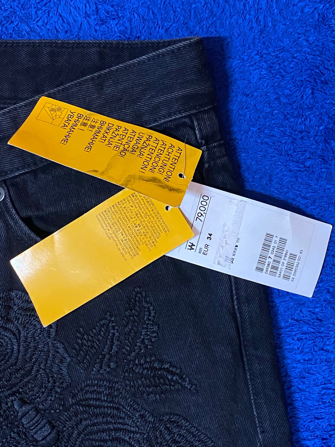 H&M 플라워 자수 워시드 블랙 진 34 상품이미지4