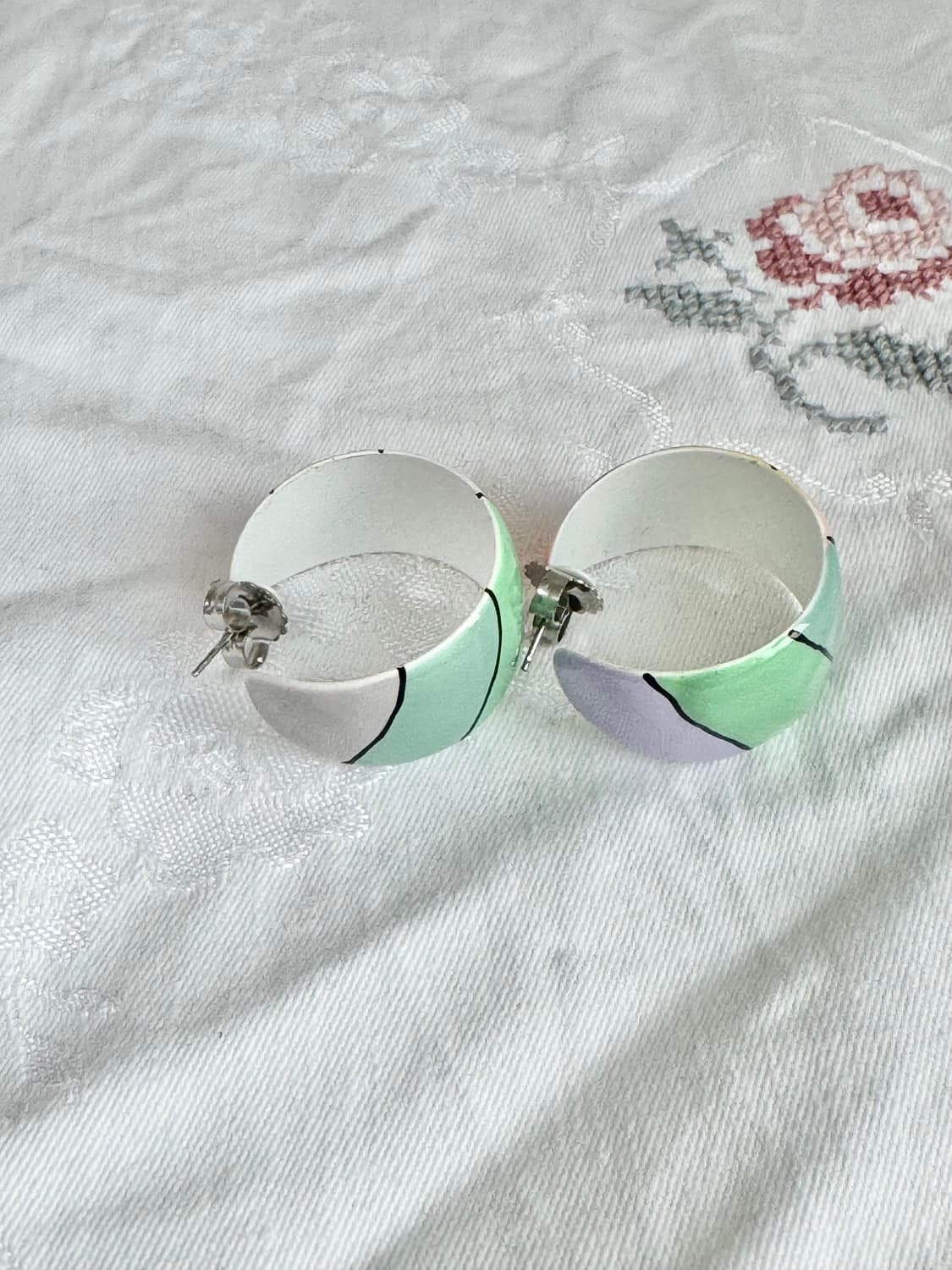 미국 빈티지 파스텔 스트라이프 링 귀걸이 상품이미지4
