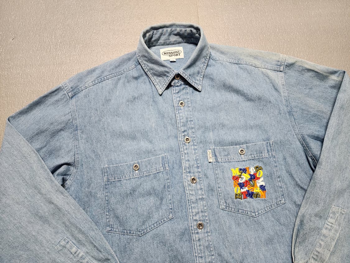 빈티지 미쏘니 스포츠  컬러퍼즐 포켓 데님 셔츠 상품이미지2