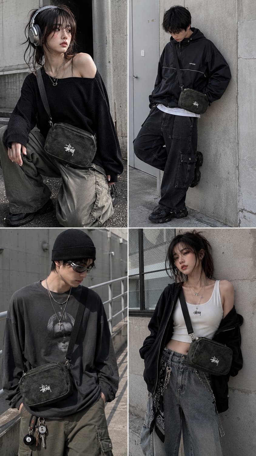 Stussy 스투시 워시드 캔버스 미니 숄더백 블랙 & 백팩 블랙 세트 상품이미지4