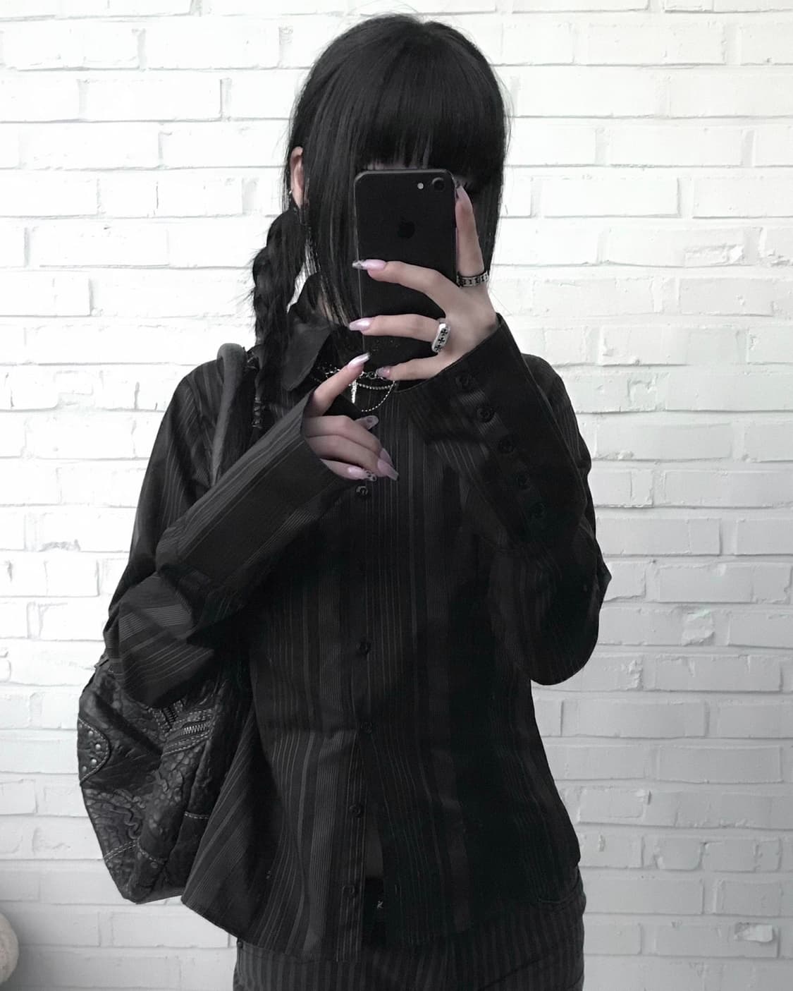 peace now 스트라이프 고딕 펑크 셔츠 상품이미지2