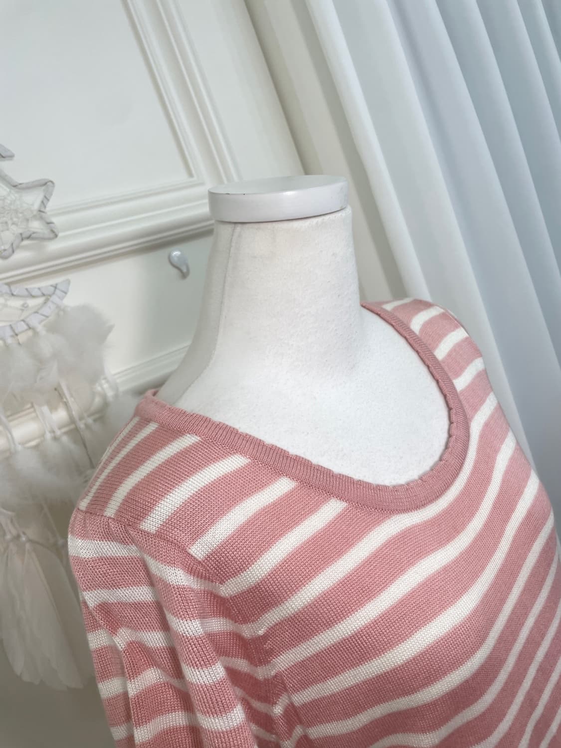 pink ivory stripe half knit top(size-L) 상품이미지6