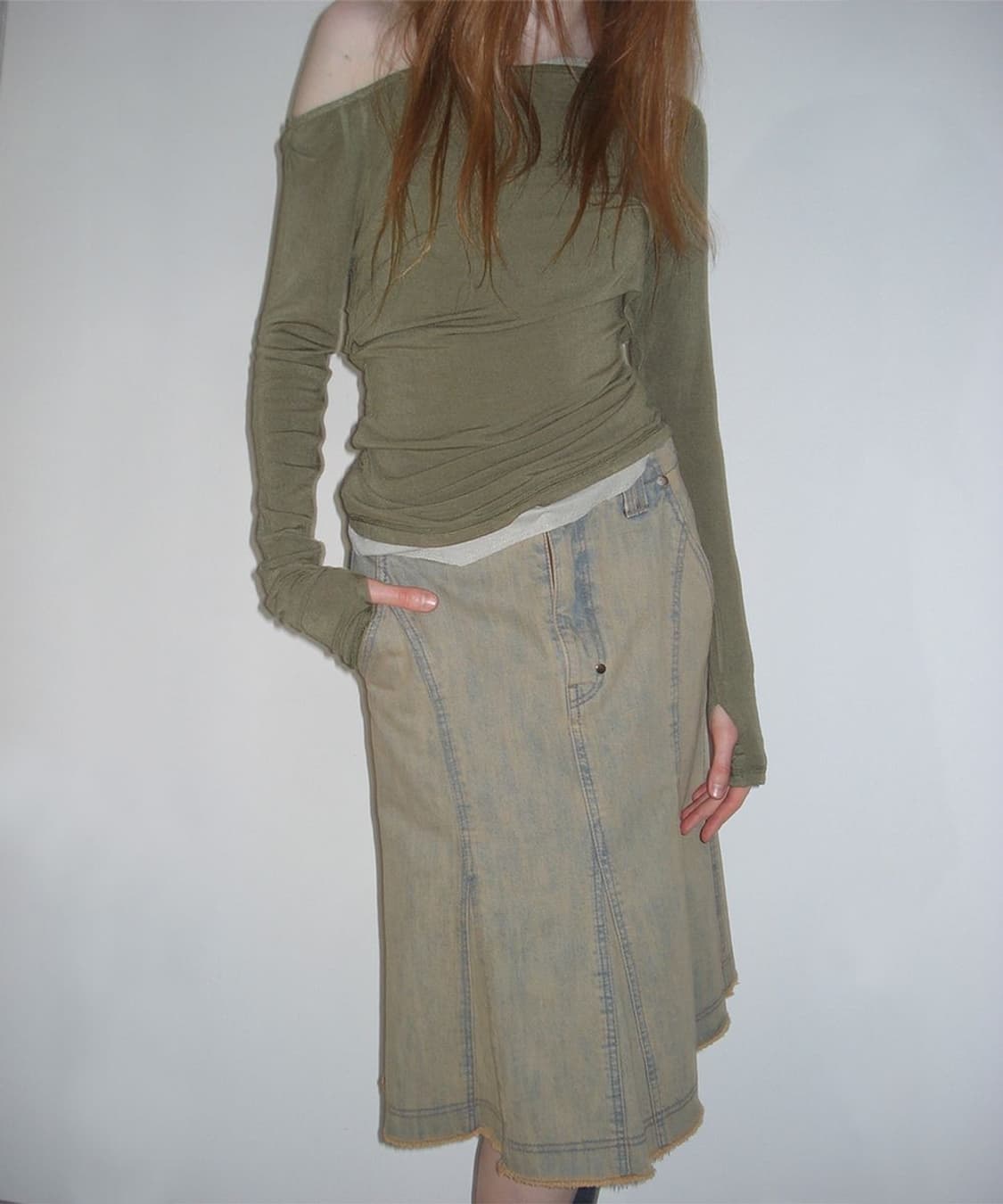 파르티멘토 워시드 고어드 플레어 스커트 샌드 상품이미지1