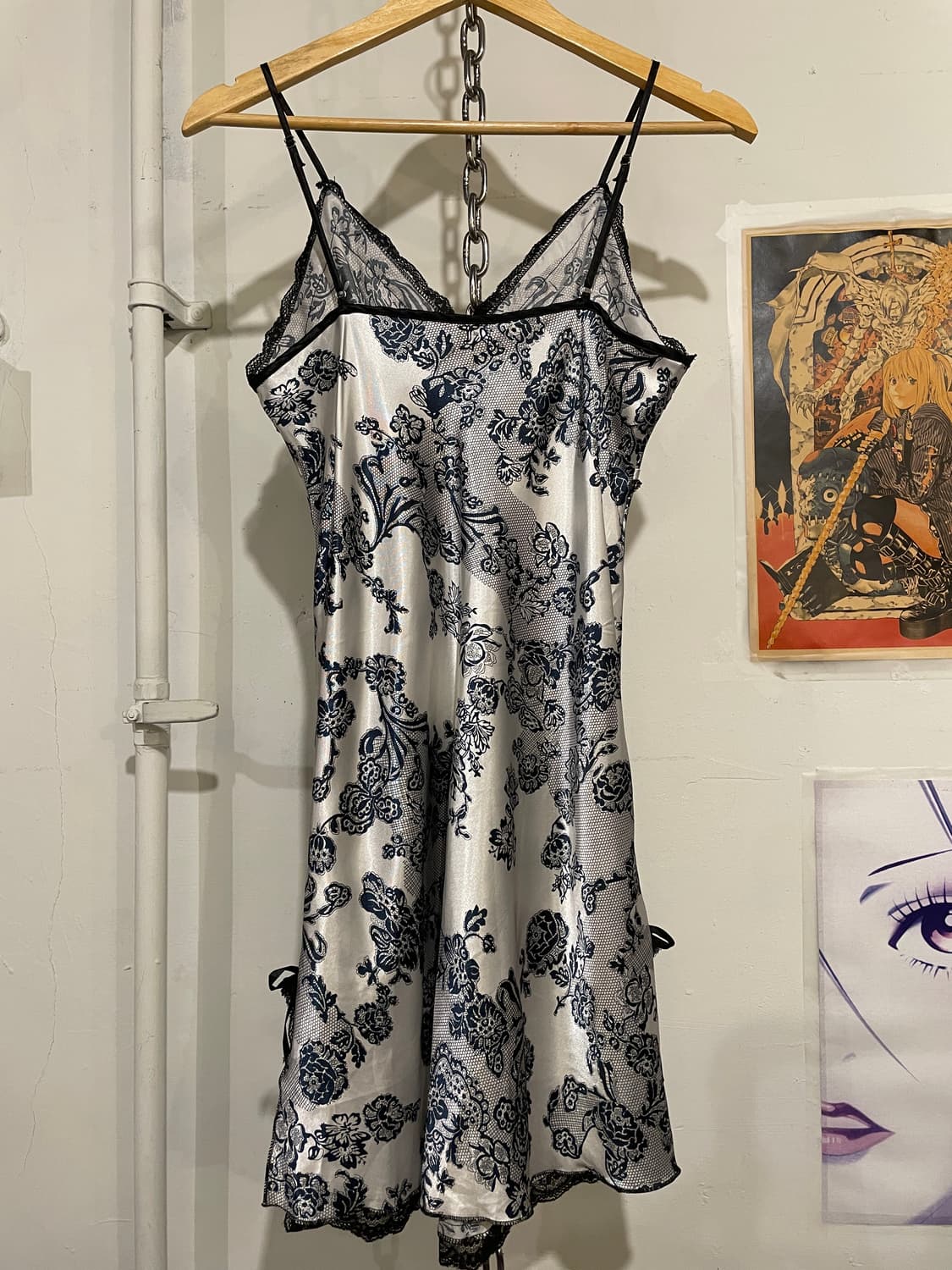 네이비 플라워 레이스 리본 절개 실버 슬리브리스 원피스 오리엔탈 상품이미지7