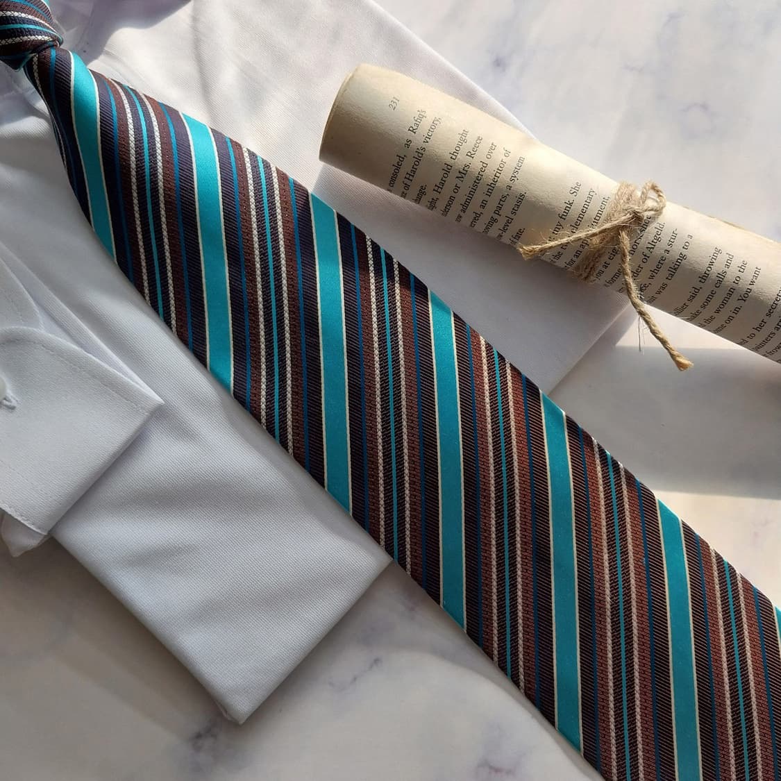 아쿠아스큐텀 터콰이즈 스트라이프 넥타이 9.2cm A+등급 K1955 상품이미지6