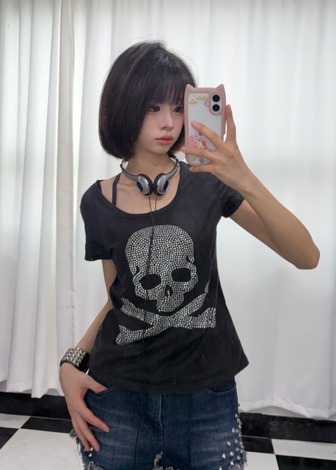 🎸스컬 비즈 디테일 블랙 티셔츠🎸 상품이미지2