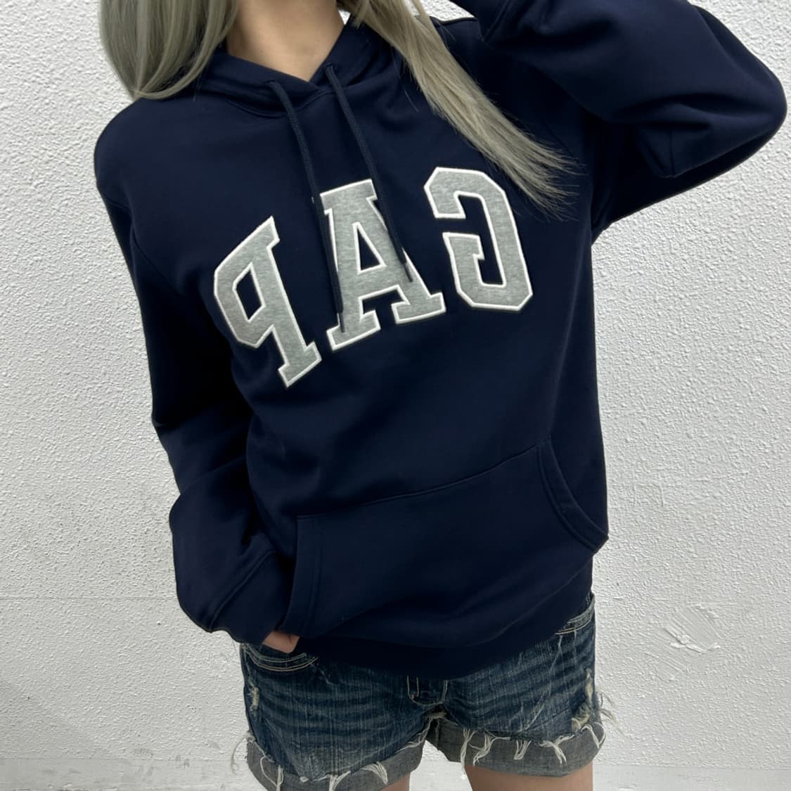 갭 센터로고 네이비 후드 M 상품이미지1