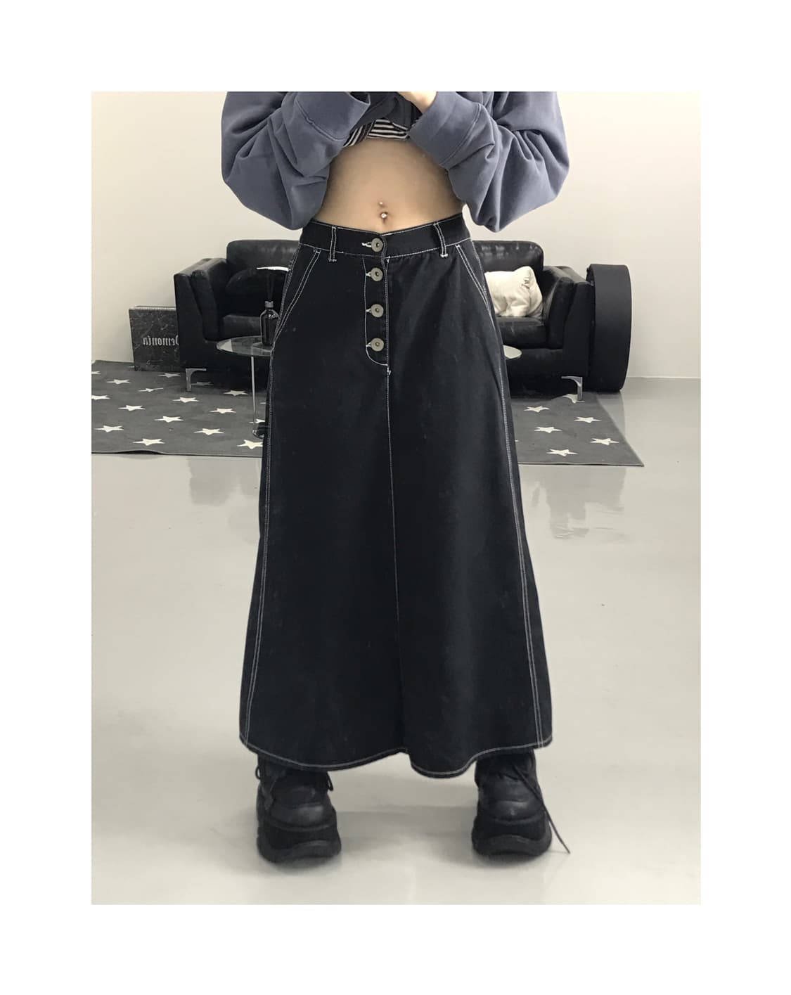 Jpn black stitch long skirts 상품이미지1