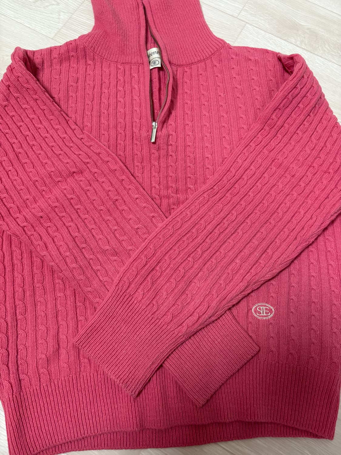 시엔느 classic zip up knit 핑크 상품이미지2