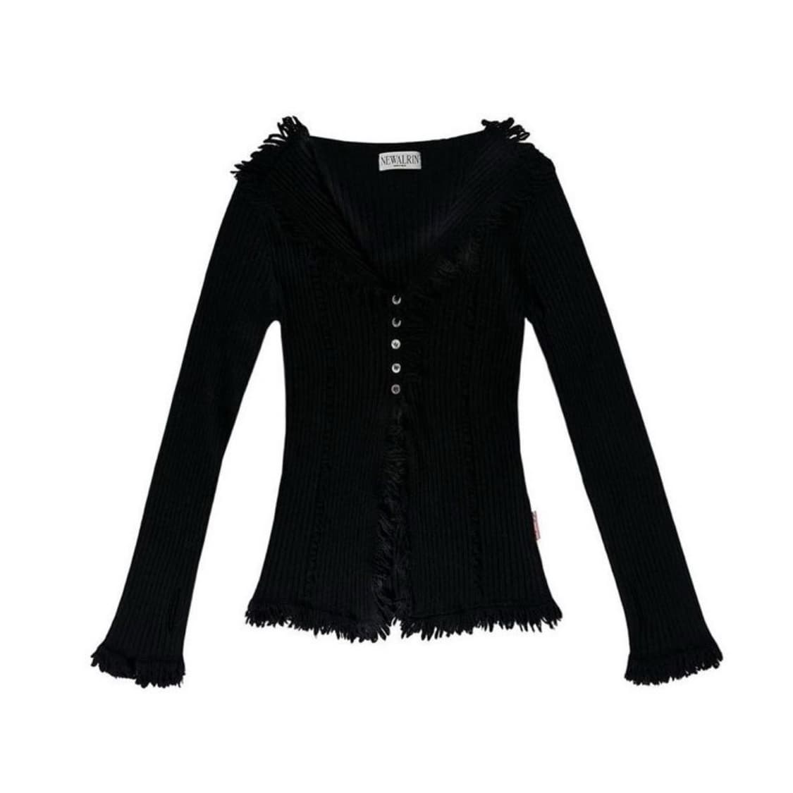 뉴얼린 보헤미안 태슬 니트 가디건 블랙  상품이미지1