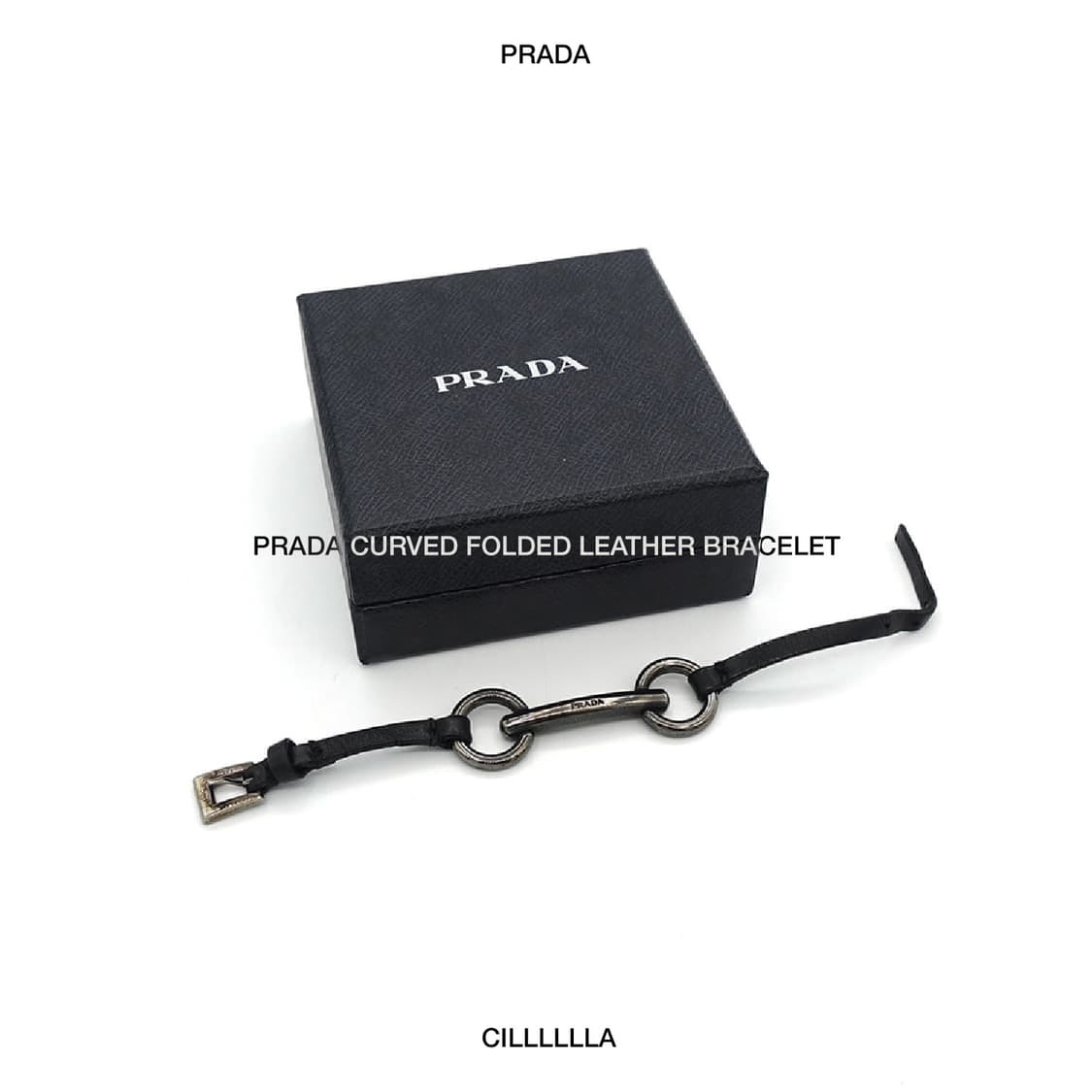 Prada 프라다 아카이브 메탈탭 레더 브레이슬릿 팔찌 상품이미지1