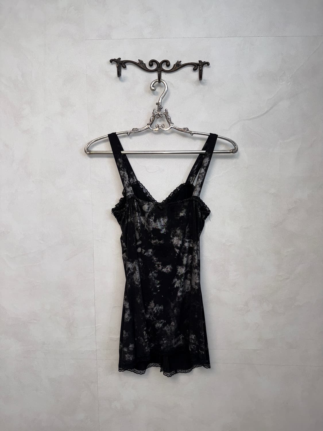 Black silver tie dye lace detail 슬리브리스 상품이미지5