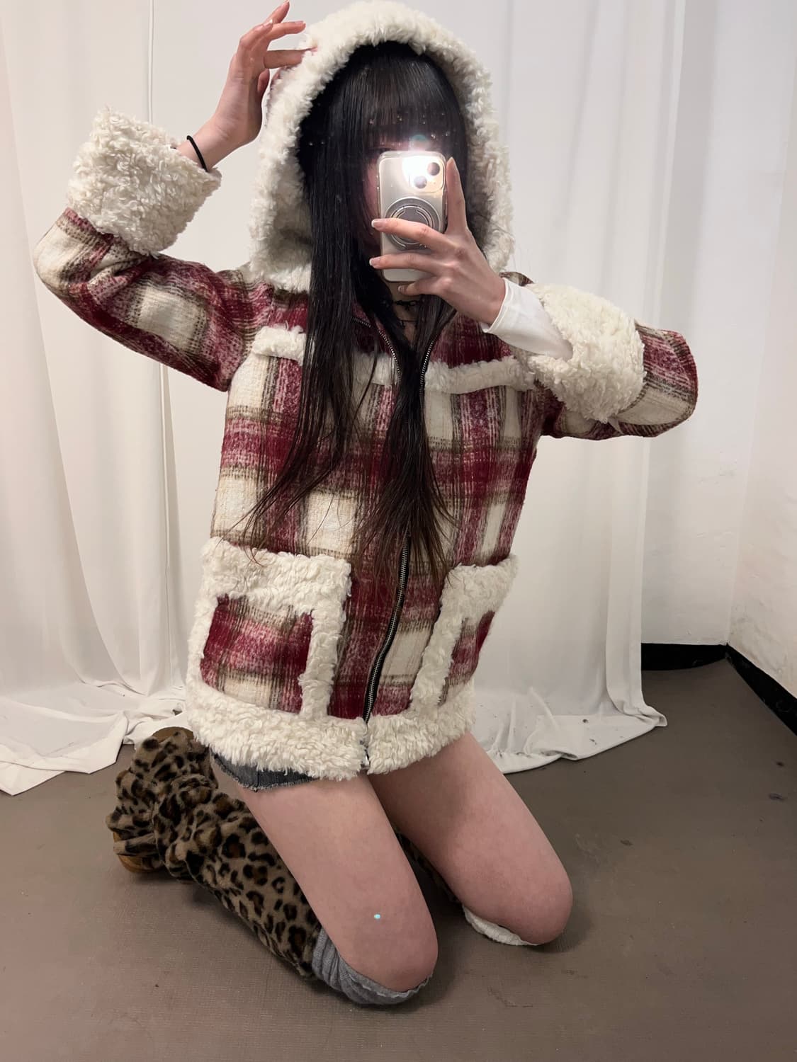 캐캐체st 후드 타탄체크 코트  상품이미지4