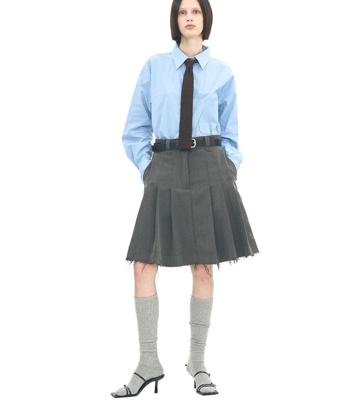 파르티멘토우먼 컷 플리츠 스커트 그레이M 상품이미지5