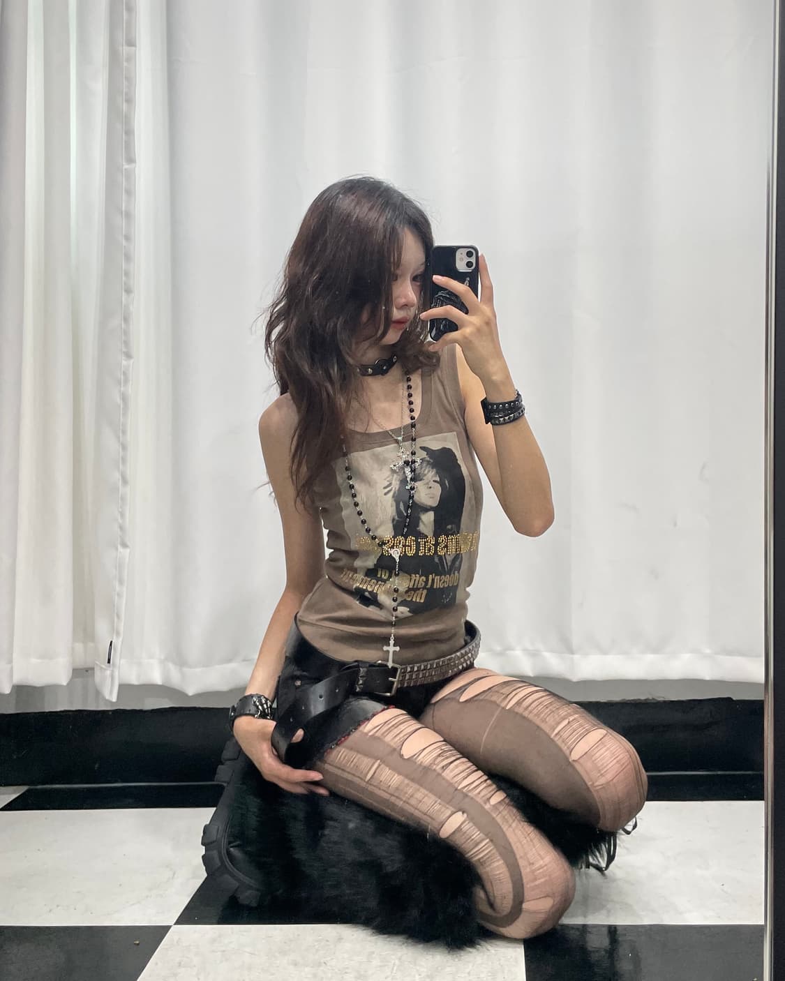 🎸브라운 프린팅 슬리브리스🎸 상품이미지1