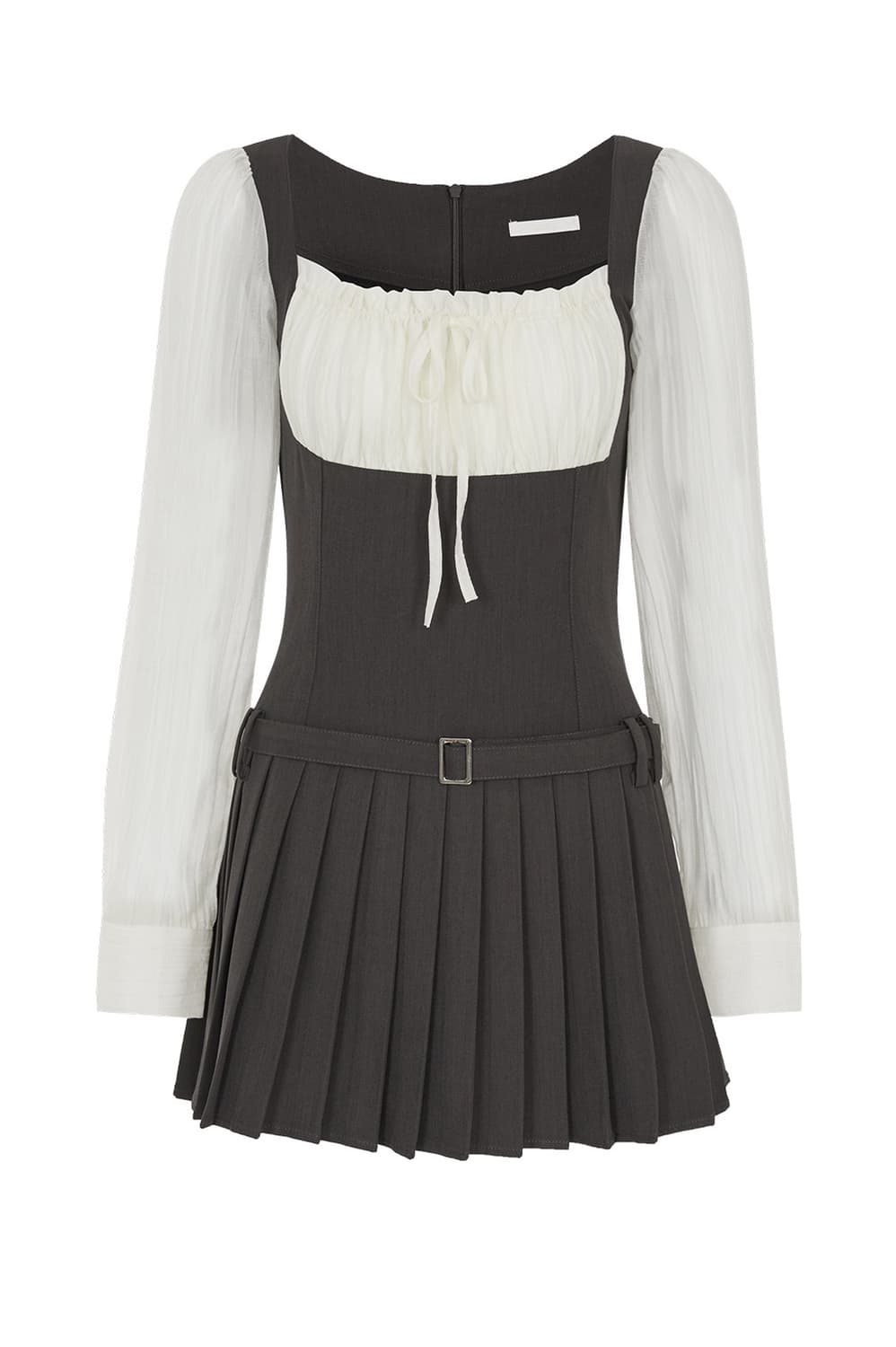 illigo 프레피 리본 플리츠 원피스 차콜 상품이미지2