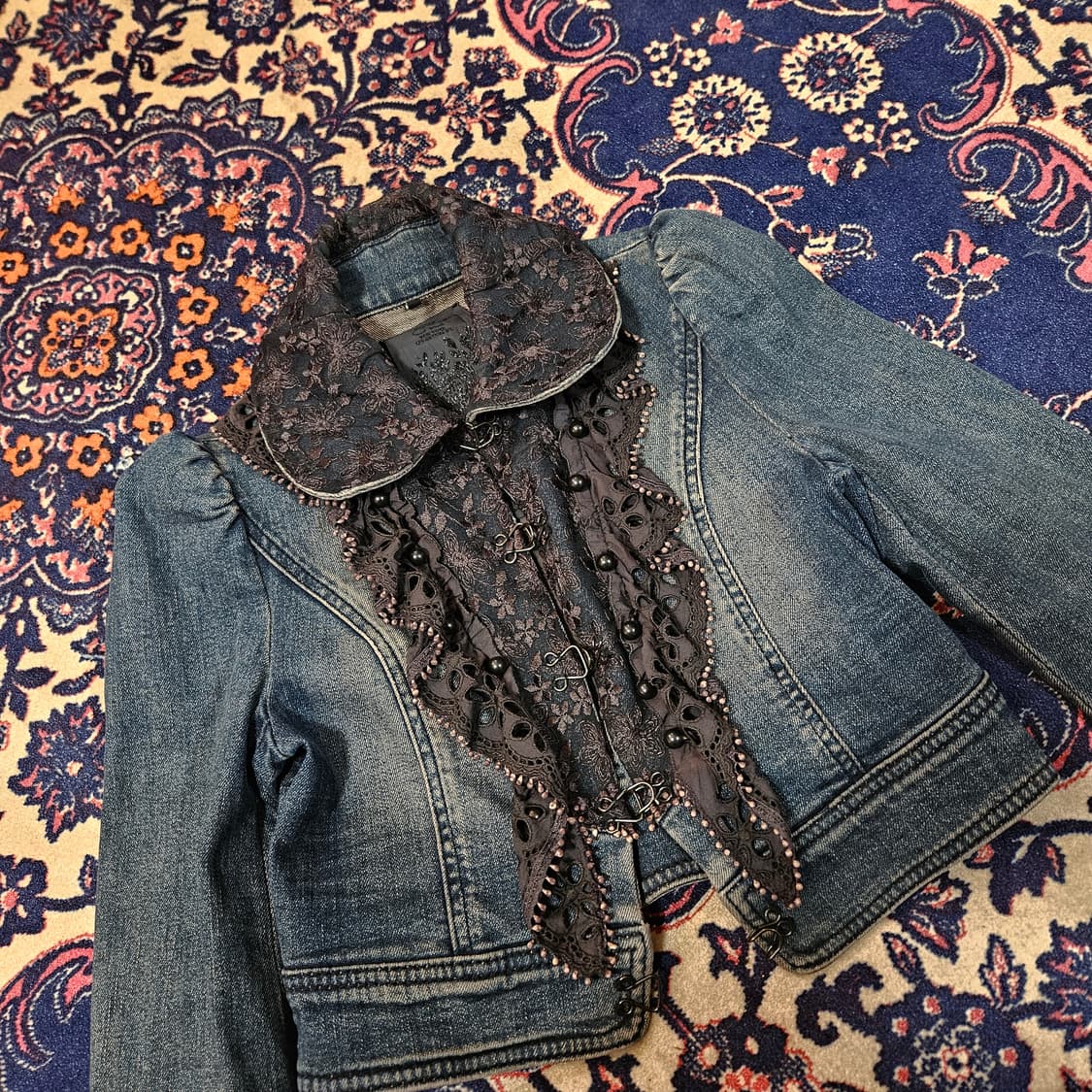 오즈세컨 레이스 레이어드 크롭 데님자켓 55size 상품이미지3