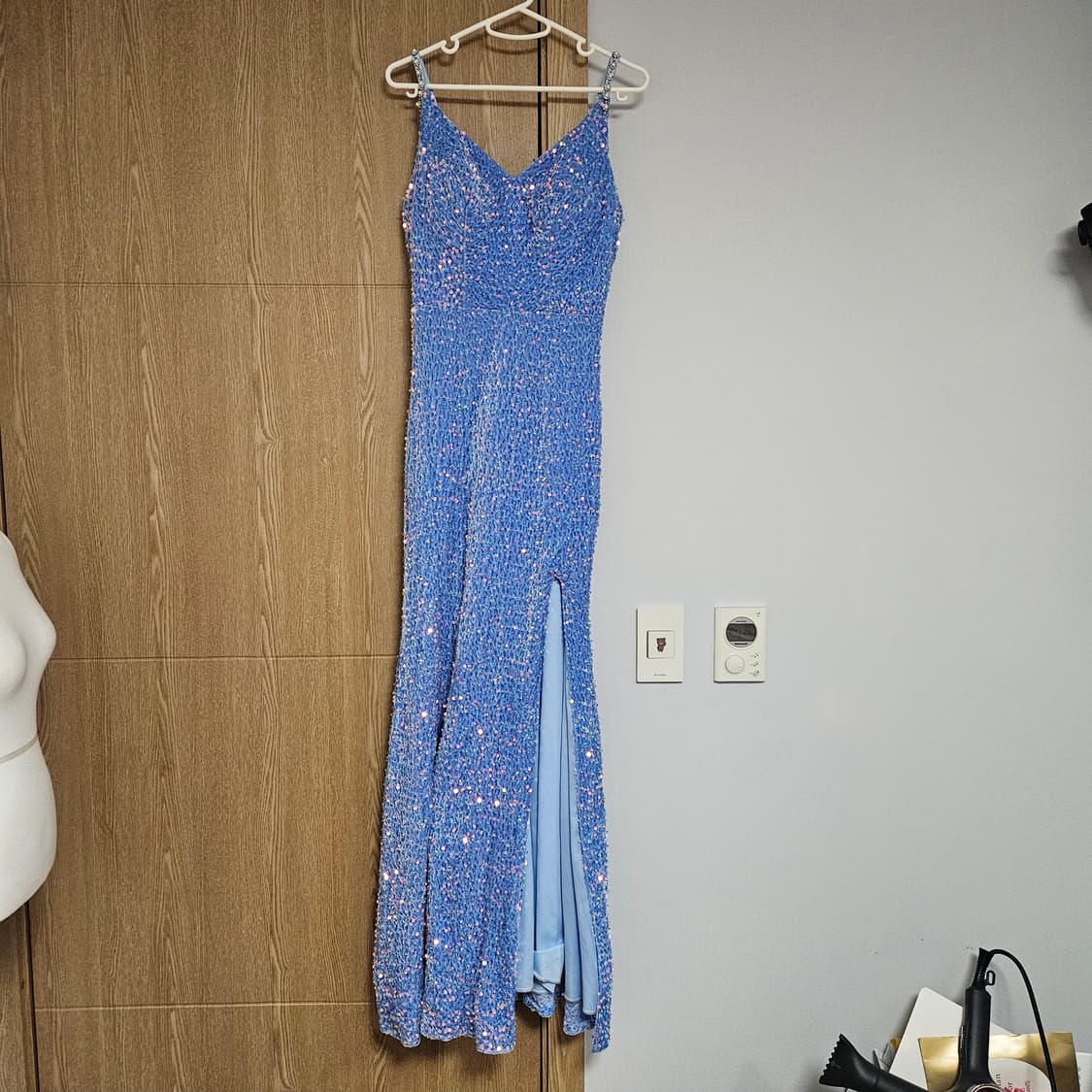 스팽글 벨벳 블루 옆트임 연말파티프롬 롱드레스 M 머메이드 반짝이 원피스 상품이미지2