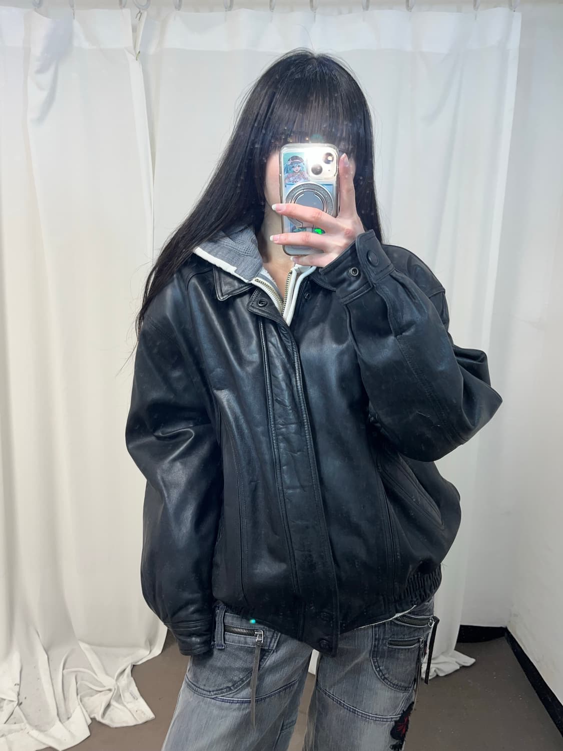 양가죽 블랙 레더 봄버 상품이미지4